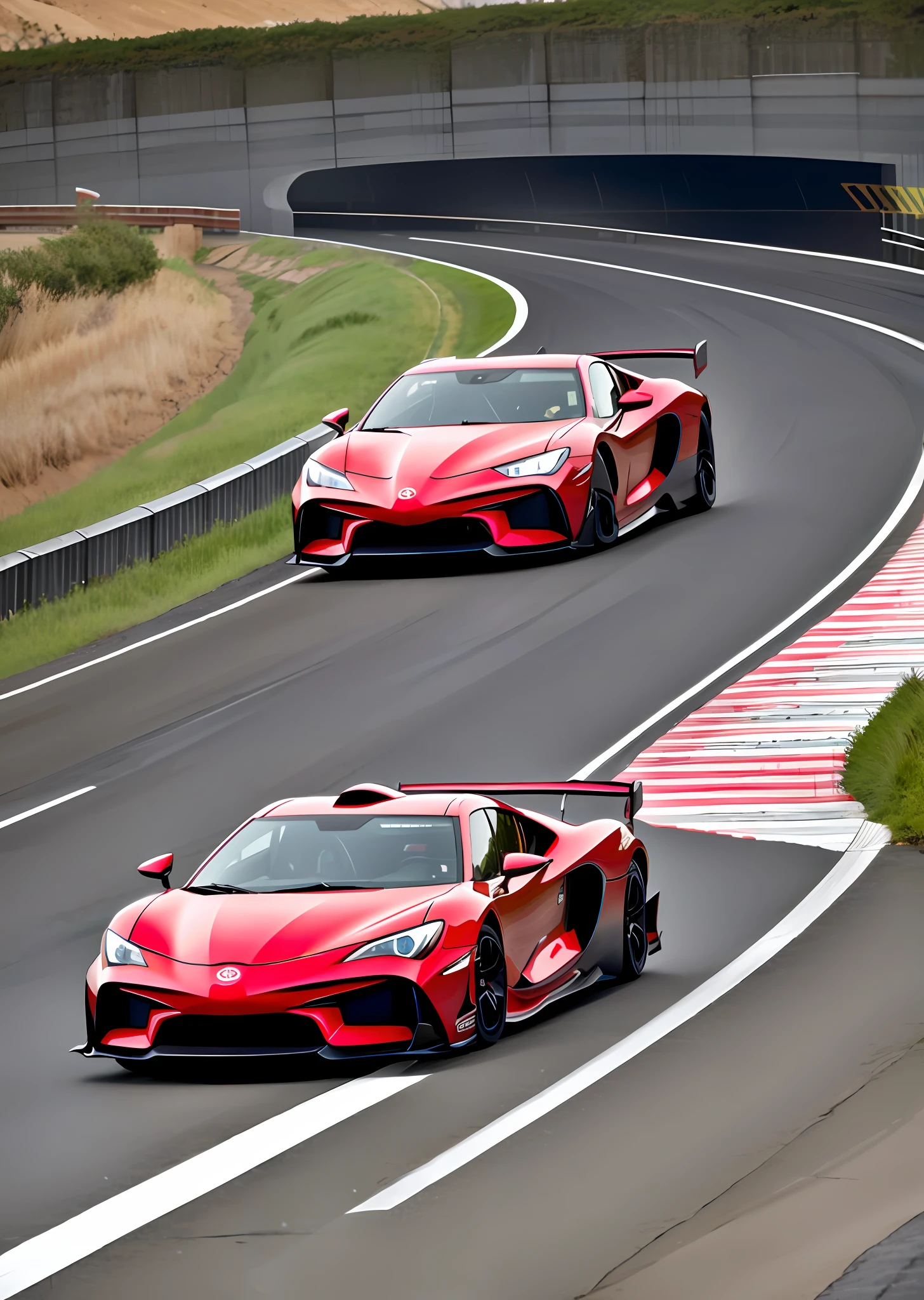One car Toyota supercar driving in a highway tunnel