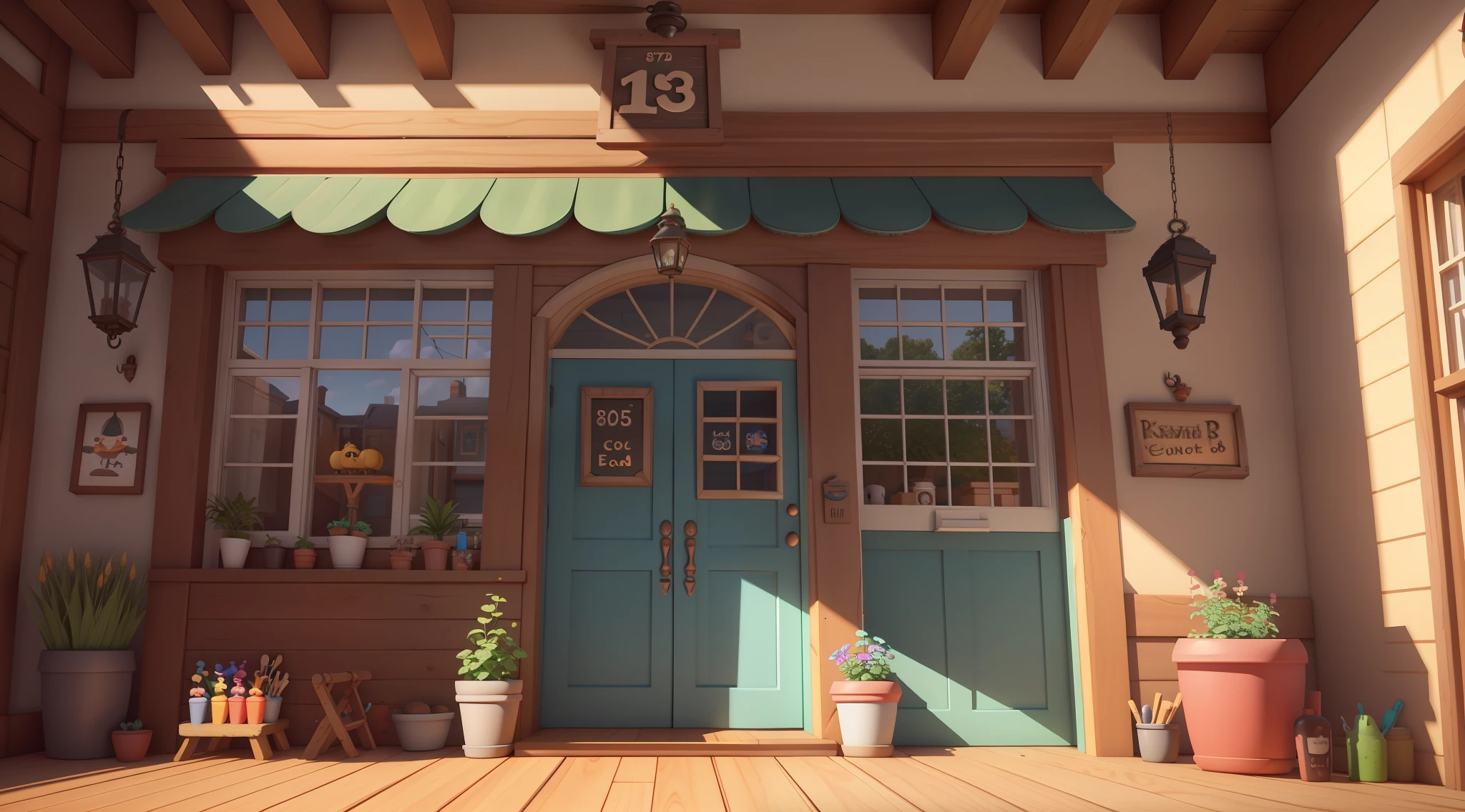 Pixar Style: 1.2), Cute, 3D Art, Tavern, Daytime, Blender, 8k, --v 6