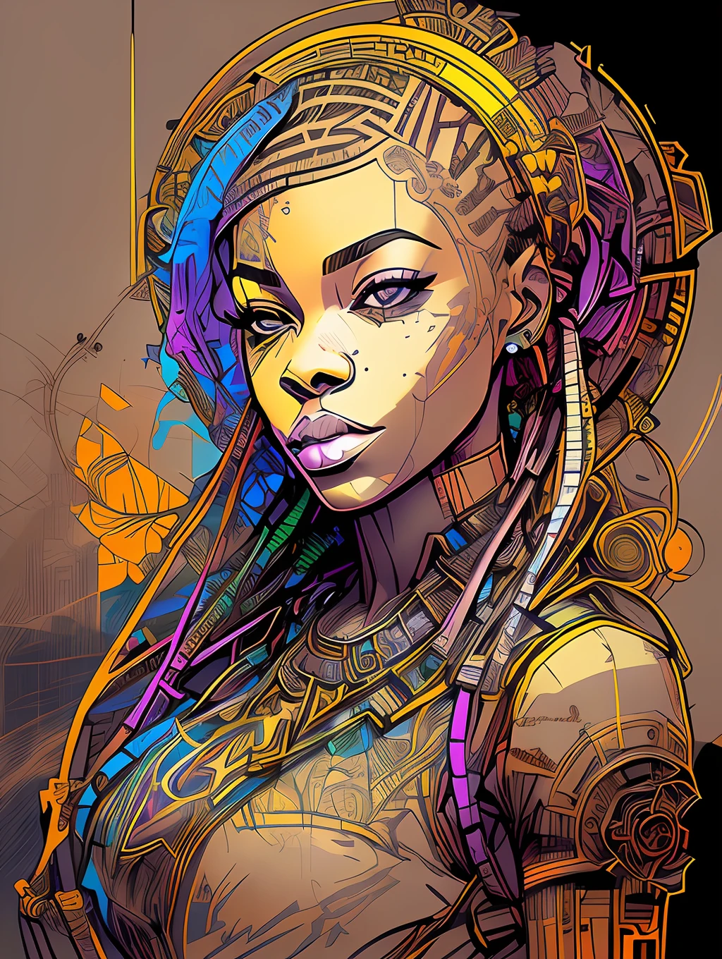 nvinkpunk, floral, steampunk (((African young-aged woman))), insanely beautiful woman, masterpiece, best quality, ((detailed face)), long messy hair, pastel colors, bright eyes, ((award winning)), (High Detail), Sharp, 8k, trending on artstation, intricate, floral.