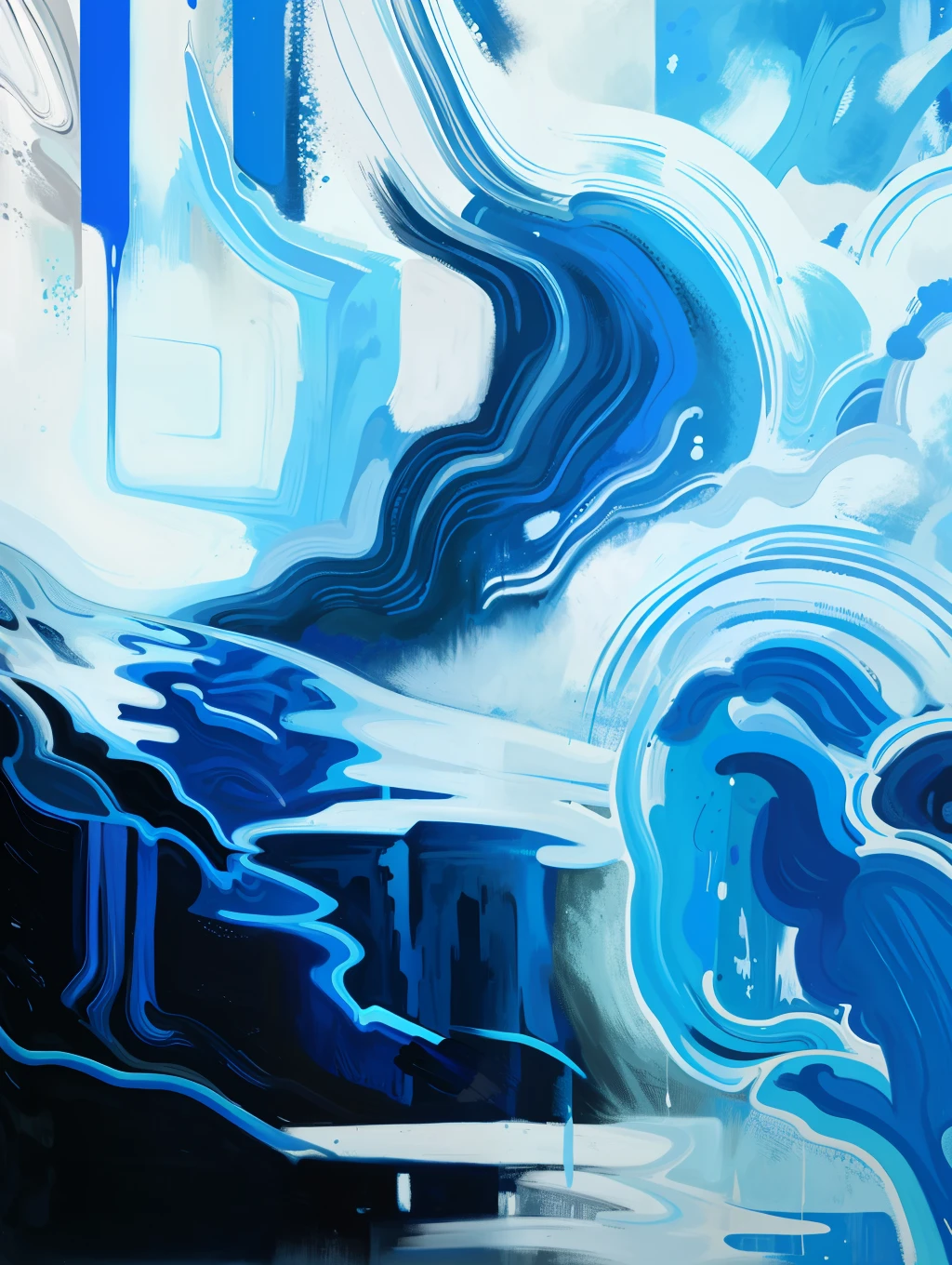 Abstract art in oil painting in blue gradient