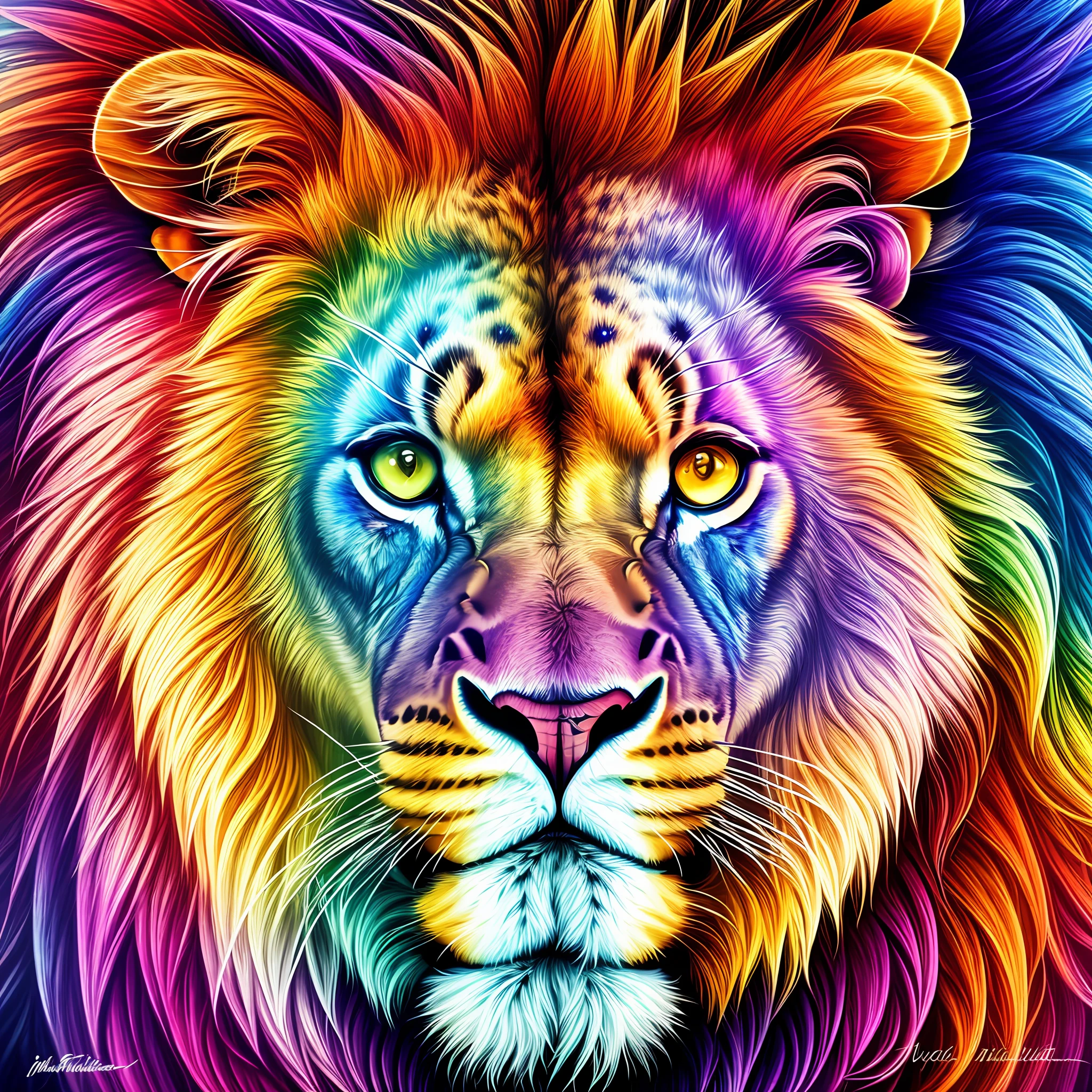A majestic lion in the style of Patrice murciano Color Field painting, 8k, super detail, anatomically correct, UHD, 8k, best quality --auto --s2