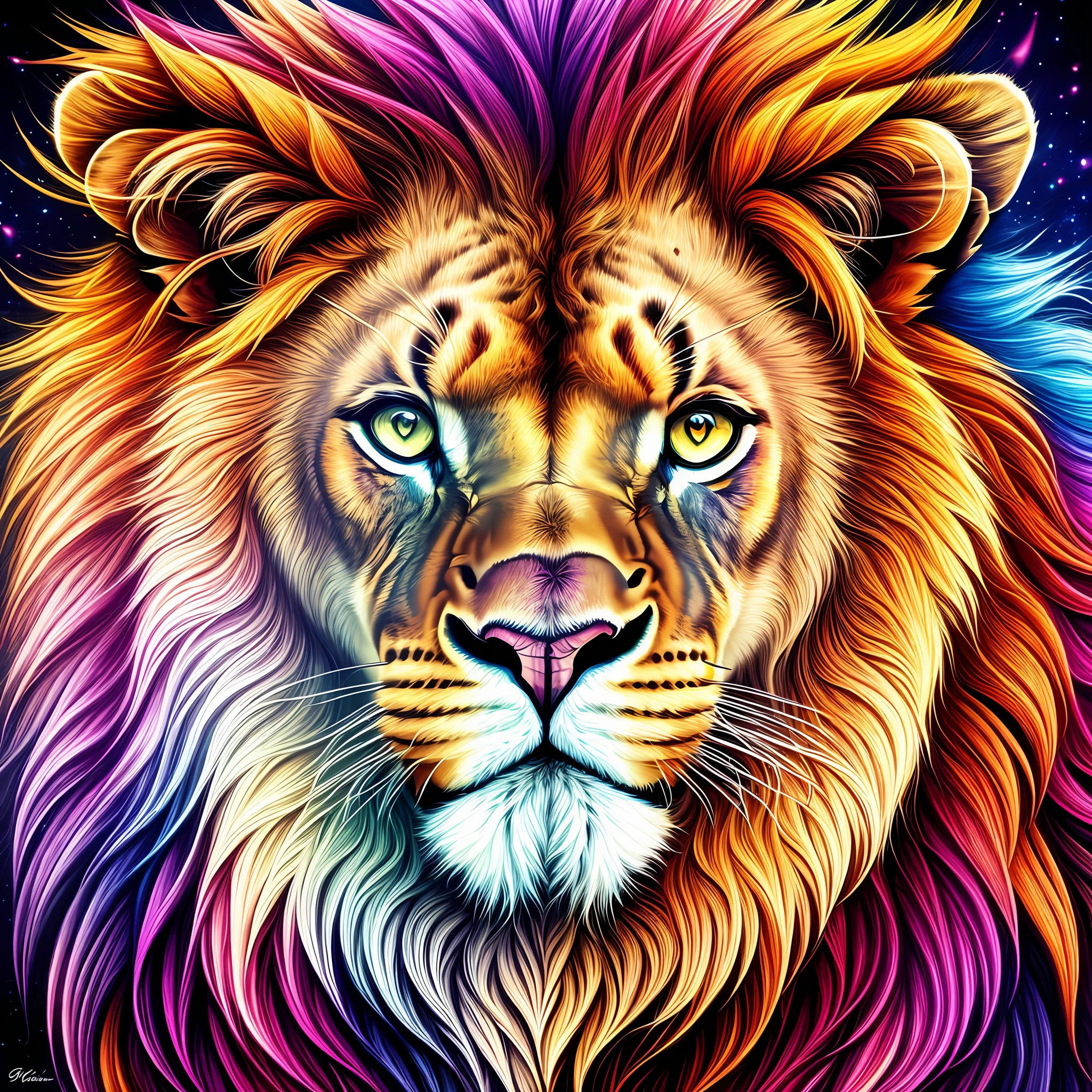 A majestic lion in the style of Patrice murciano Color Field painting, 8k, super detail, anatomically correct, UHD, 8k, best quality --auto --s2