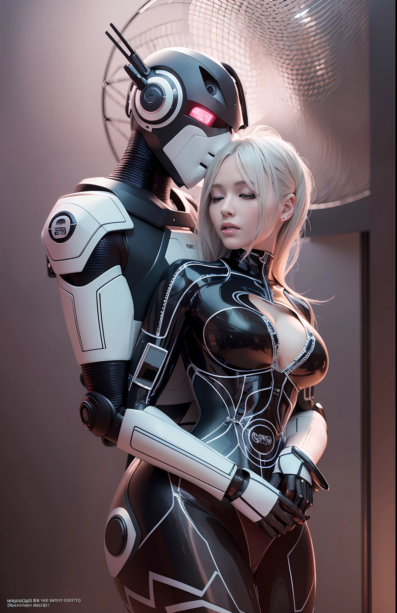 Complex 3d rendering very detailed beautiful ceramic silhouette female robot face, robot, robot parts, 150 mm, beautiful studio soft light, edge light, vibrant details, luxurious cyberpunk, lace, surrealism, anatomy, facial muscles, cable wire, microchip, elegant, beautiful background, octane rendering, HR Giger style, 8k, best quality, masterpiece, illustration, very refined and beautiful, very detailed, CG, unified, wallpaper, (realism, Realism: 1.37), amazing, fine details, masterpiece, best quality, very detailed CG unified 8k wallpaper, ridiculous, incredibly ridiculous, full body, a 25-year-old man in a jacket and a female robot passionately hugging and kissing,