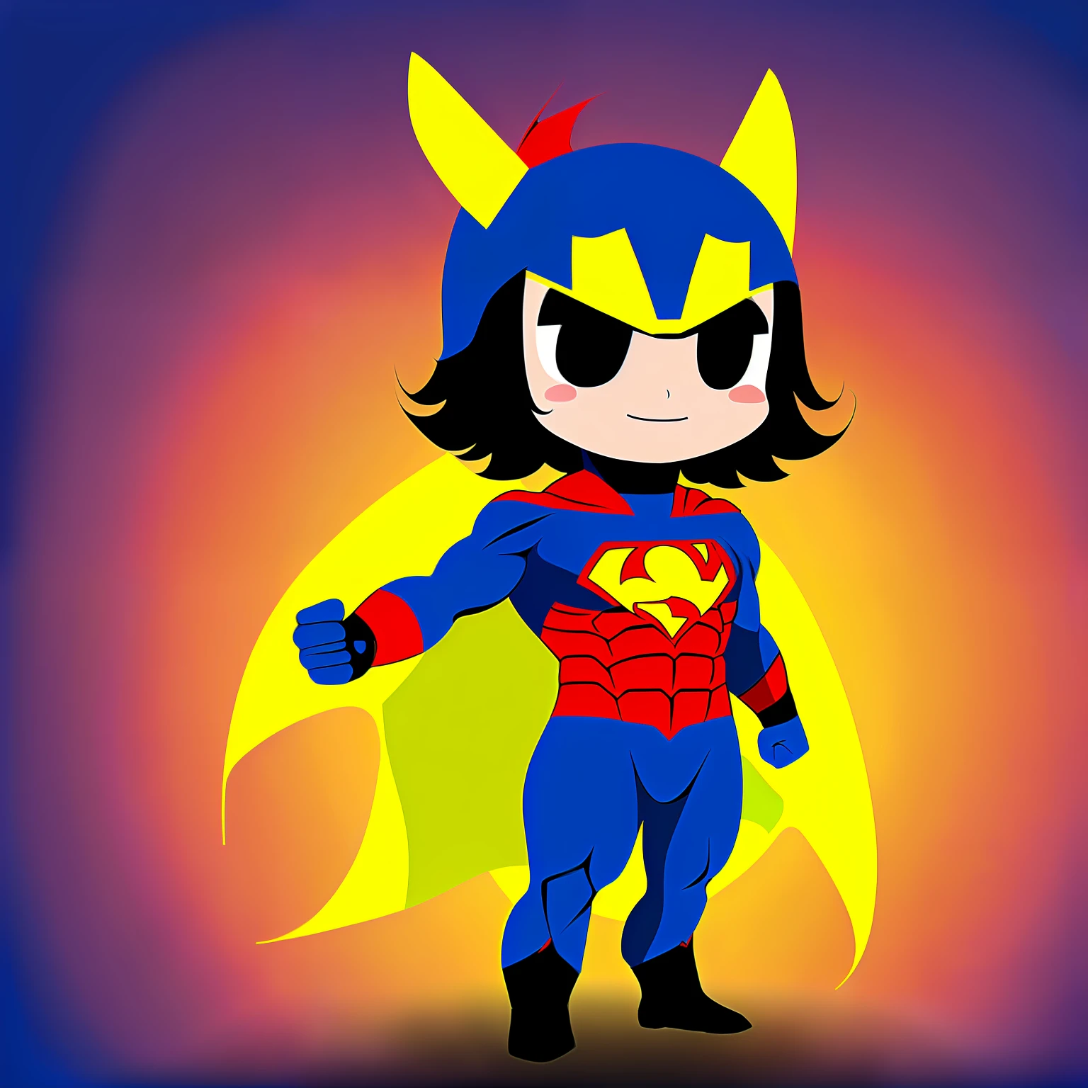 A Chibi dressed as a brave superhero and ready to save the day.
