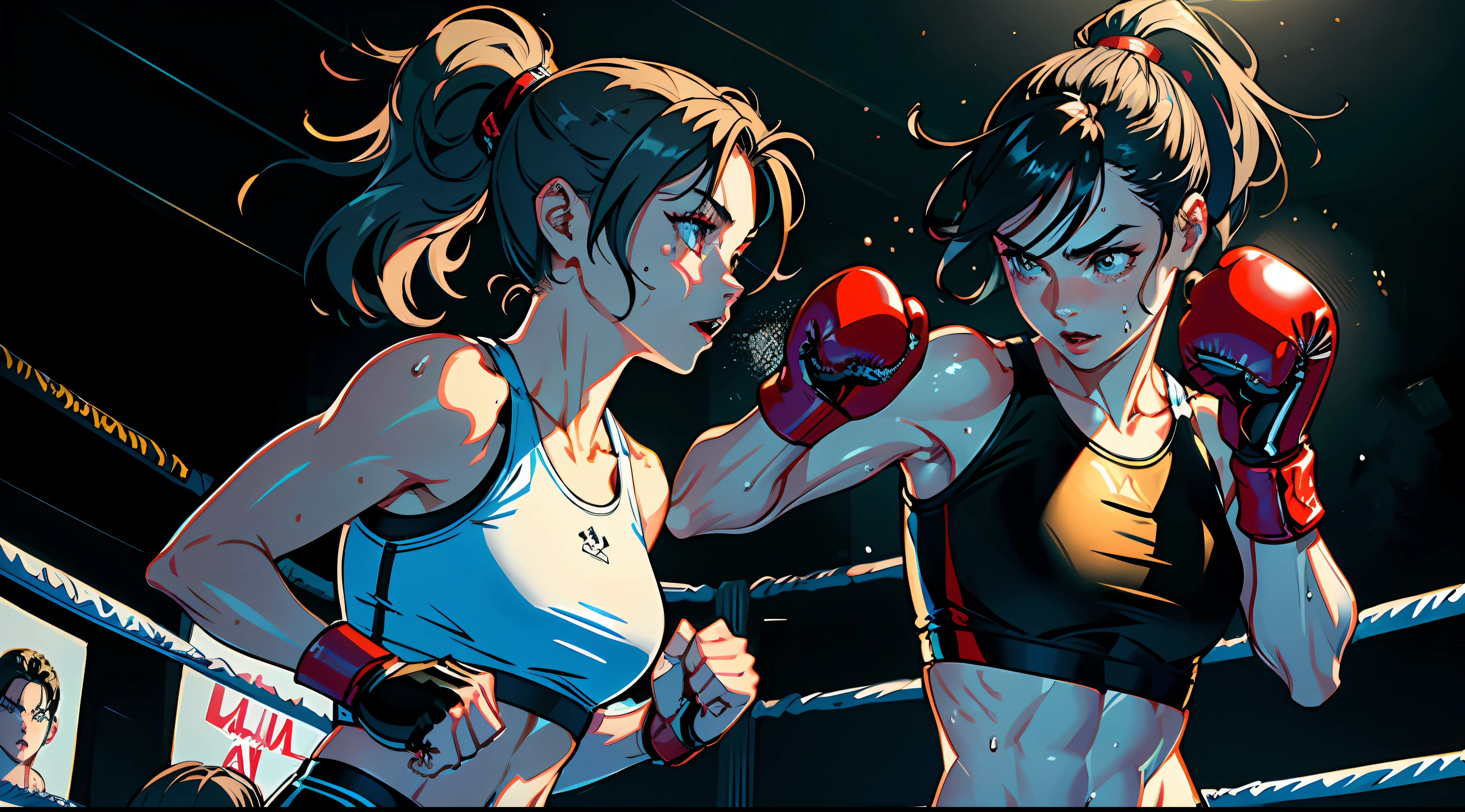 (original) , (very detailed wallpaper) , (best quality) , (masterpiece) , photographic reality, realistic, very detailed illustrations, (1 girl) , beautiful eyes, (delicate face) , perfect detail, (best lighting) , (super complex details) ,
(boxing girl with boxing gloves), (aggressive punching) , sweat, heavy breathing, (oppressive attack) , (boxing ring) , athletic shorts, perfect detail, perfect limbs, impact, (shiny skin) , abs, muscles, waistline,boxing shorts, fist fight, black hair, high ponytail, very long hair, boxing gloves
4K unified, (super detailed CG: 1.2) , (8K: 1.2) , realistic, octane rendering