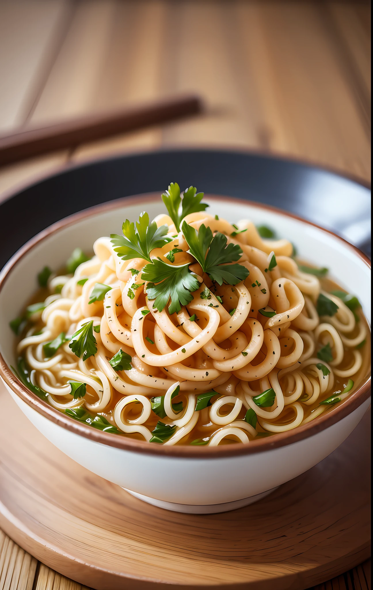 Noodles, with a little parsley, on a wooden plate --auto --s2