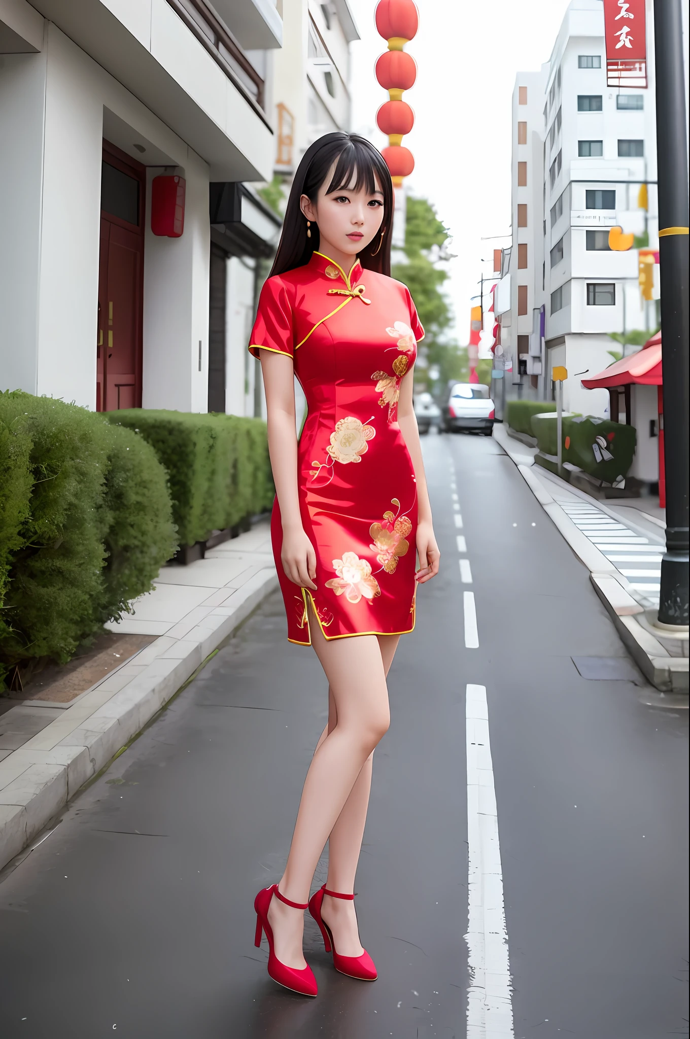 Woman in Chinese dress standing on street corner, bare legs, soft thighs, chinese girl, chinese woman, beautiful asian girl, gorgeous chinese model, young asian girl, chinese dress, asian girl, asian woman, traditional china, young asian woman, korean girl, cute young woman, beautiful asian woman, cheongsam, asian woman, Japan model, Chinese style, Japan goddess