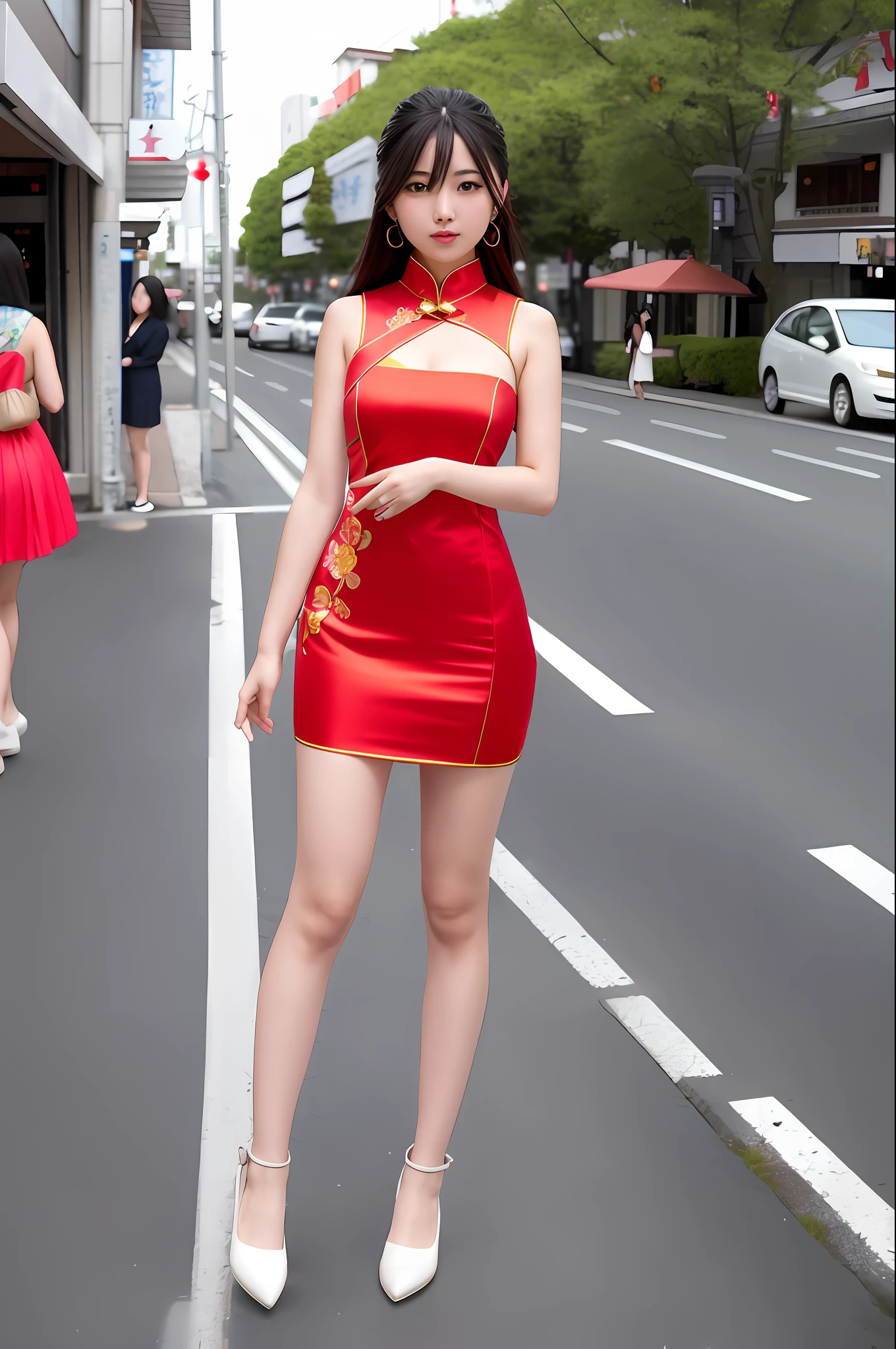 attractive body, woman in chinese dress standing on street corner, bare legs, soft thighs, chinese girl, chinese woman, beautiful asian girl, gorgeous chinese model, young asian girl, chinese dress, asian girl, traditional china, young asian woman, korean girl, cute young woman, beautiful asian woman, cheongsam, asian woman, Japan model, chinese style, goddess of Japan
