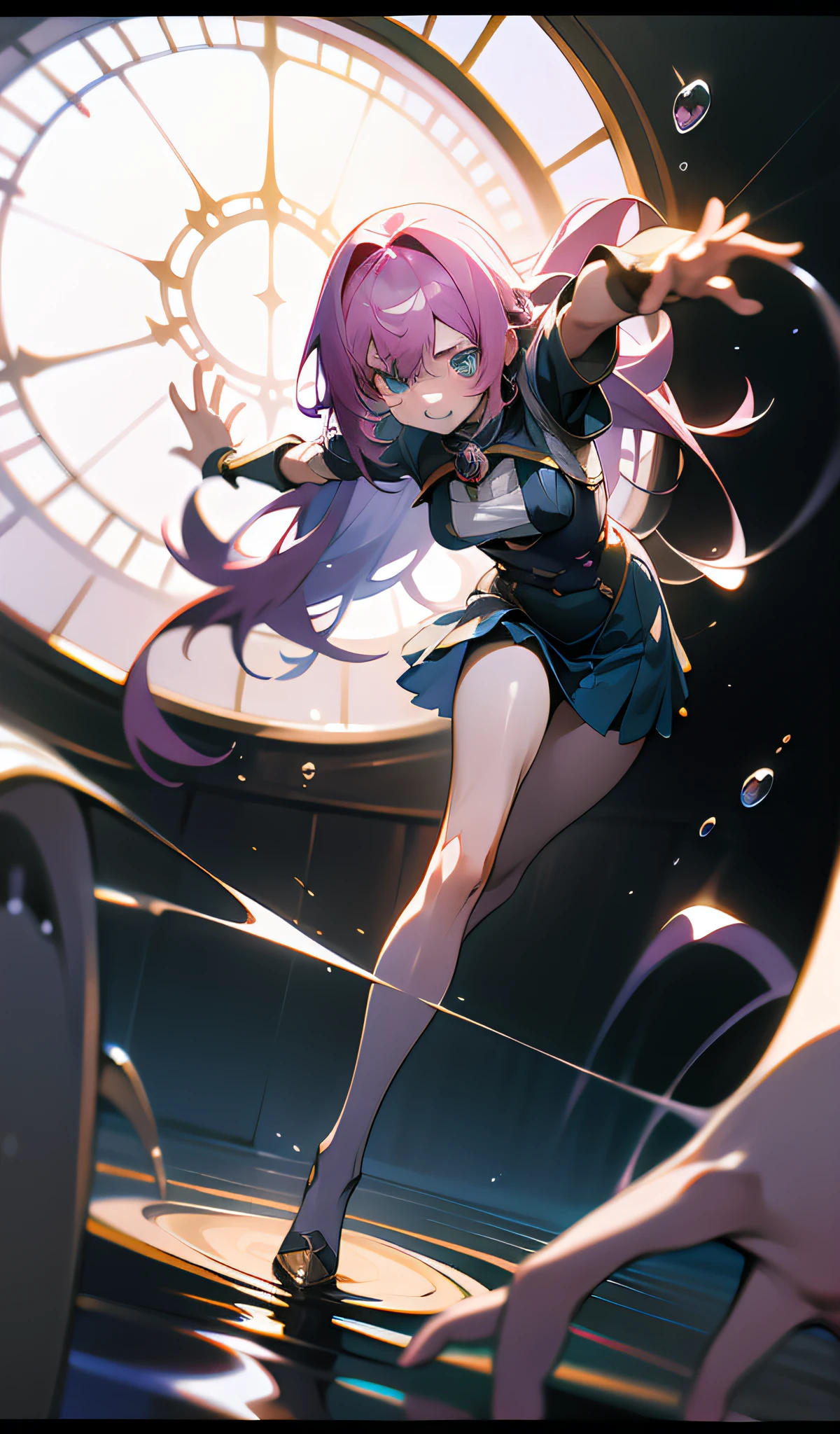 Masterpiece, high resolution, anime style beautiful girl, being in a dirty beaker, immersed in liquid, homunculus, magic circle, small room with phosphorescent flash, perfect beautiful girl, no clothes, luminous from within, staring at the viewer, laughter, 3d rendering, perspective, amazing anime illustration, impressive lighting, fantastic, dangerous, monstrous
