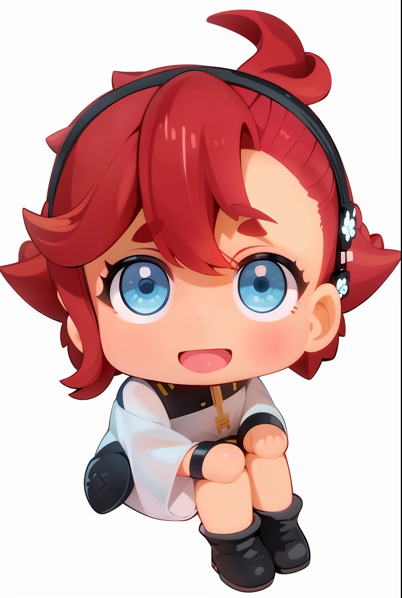 a close up of a small doll with a red hair, nendoroid, rin, style as nendoroid, nendroid, nendoroid 3 d, water color nendoroid, nendoroid eyes, good smile company anime style, anime figurine, hana yata, q posket, anime figure, an anime nendoroid of snoop dogg