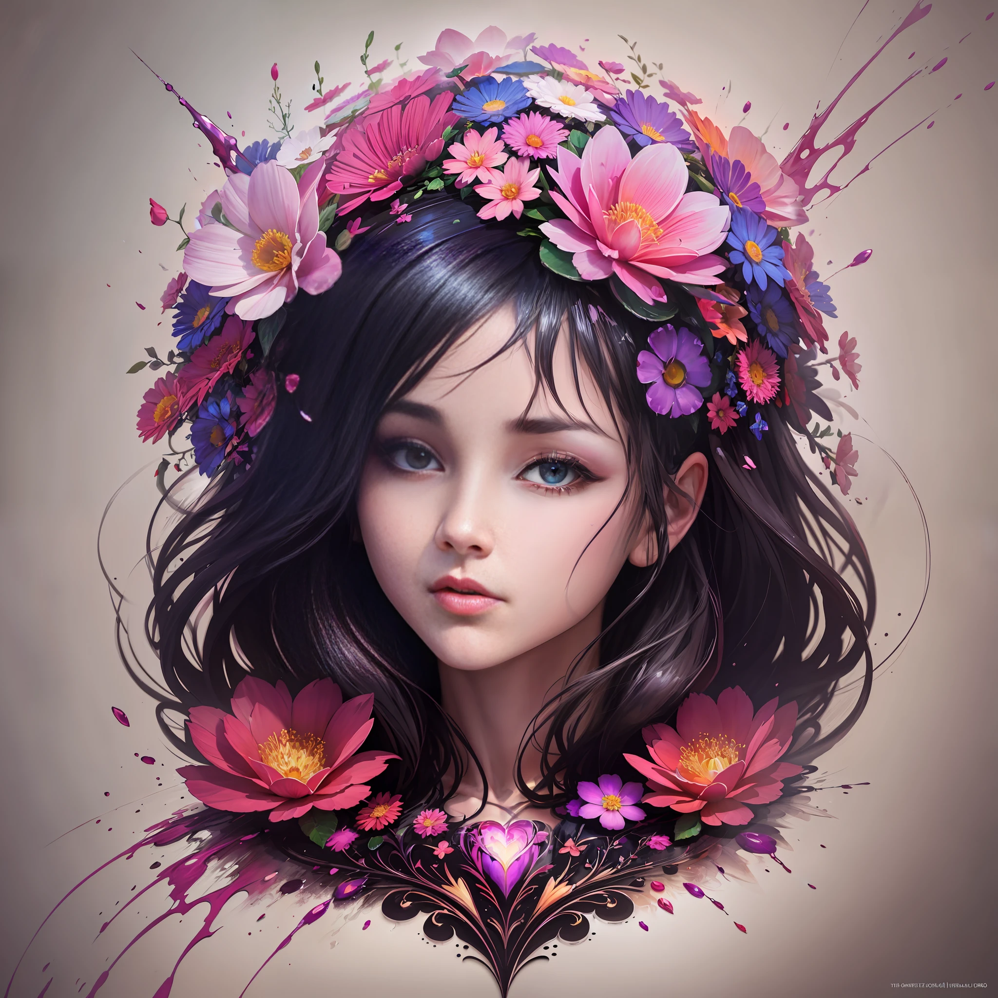Flowering heart, ultra hd detailed,digital art , splash, , centered, symmetry, painted, intricate, volumetric lighting, beautiful, rich deep colors masterpiece, sharp focus, ultra detailed, in the style of Patrice Murciano