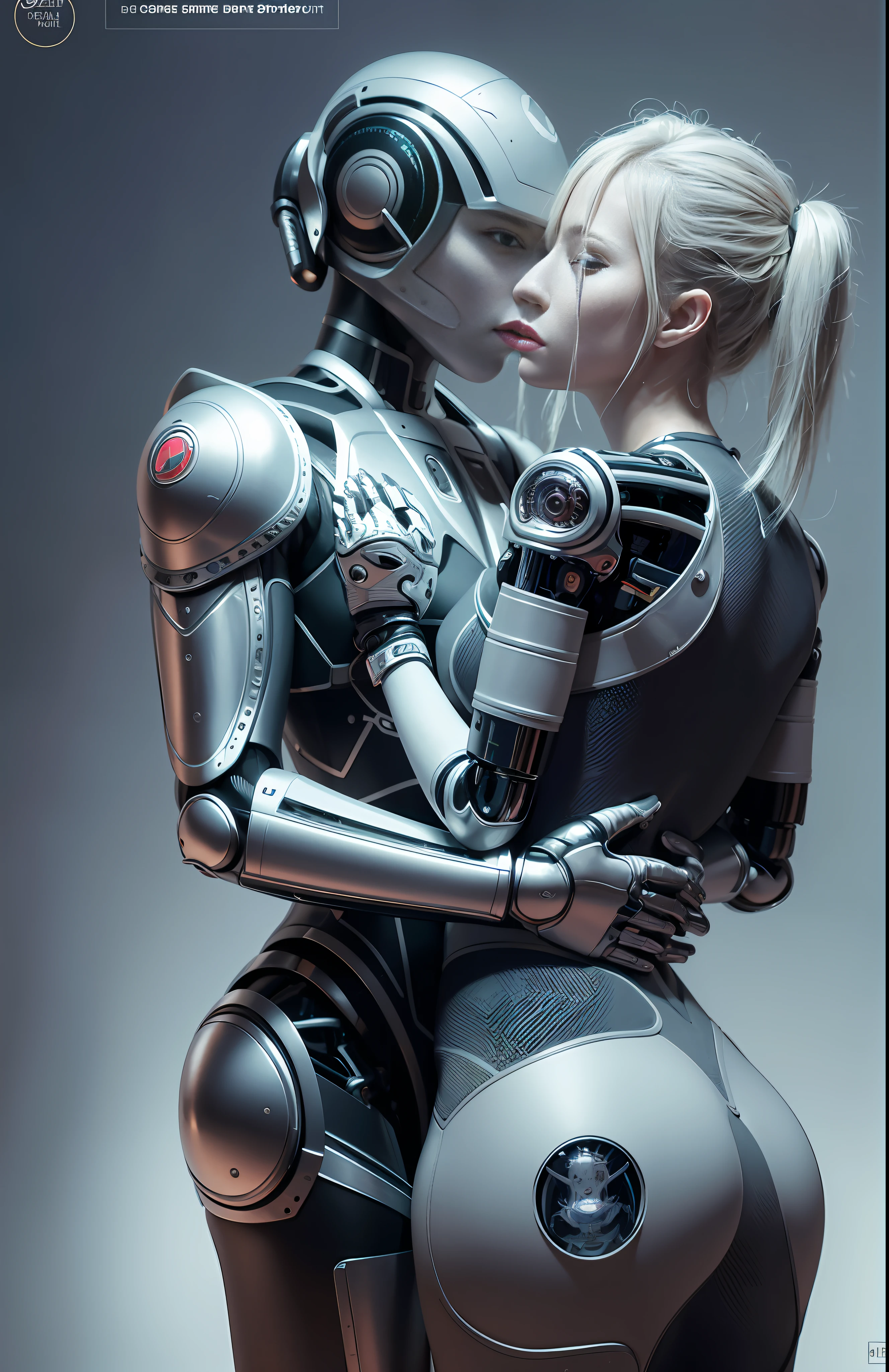 A 25 year old realistic real man in jacket clothes and a female robot passionately lingering hugging and kissing, complex 3d rendering very detailed beautiful ceramic silhouette female robot face, robot, robot parts, 150mm, beautiful studio soft light, edge light, vibrant details, luxurious cyberpunk, lace, surrealism, anatomy, facial muscles, cable wire, microchip, elegant, beautiful background, octane rendering, HR Giger style, 8k, best quality, masterpiece, illustration, very refined and beautiful, very detailed, CG, unified, wallpaper, (realism, realism: 1.37), amazing, fine detail, masterpiece, best quality, full body,