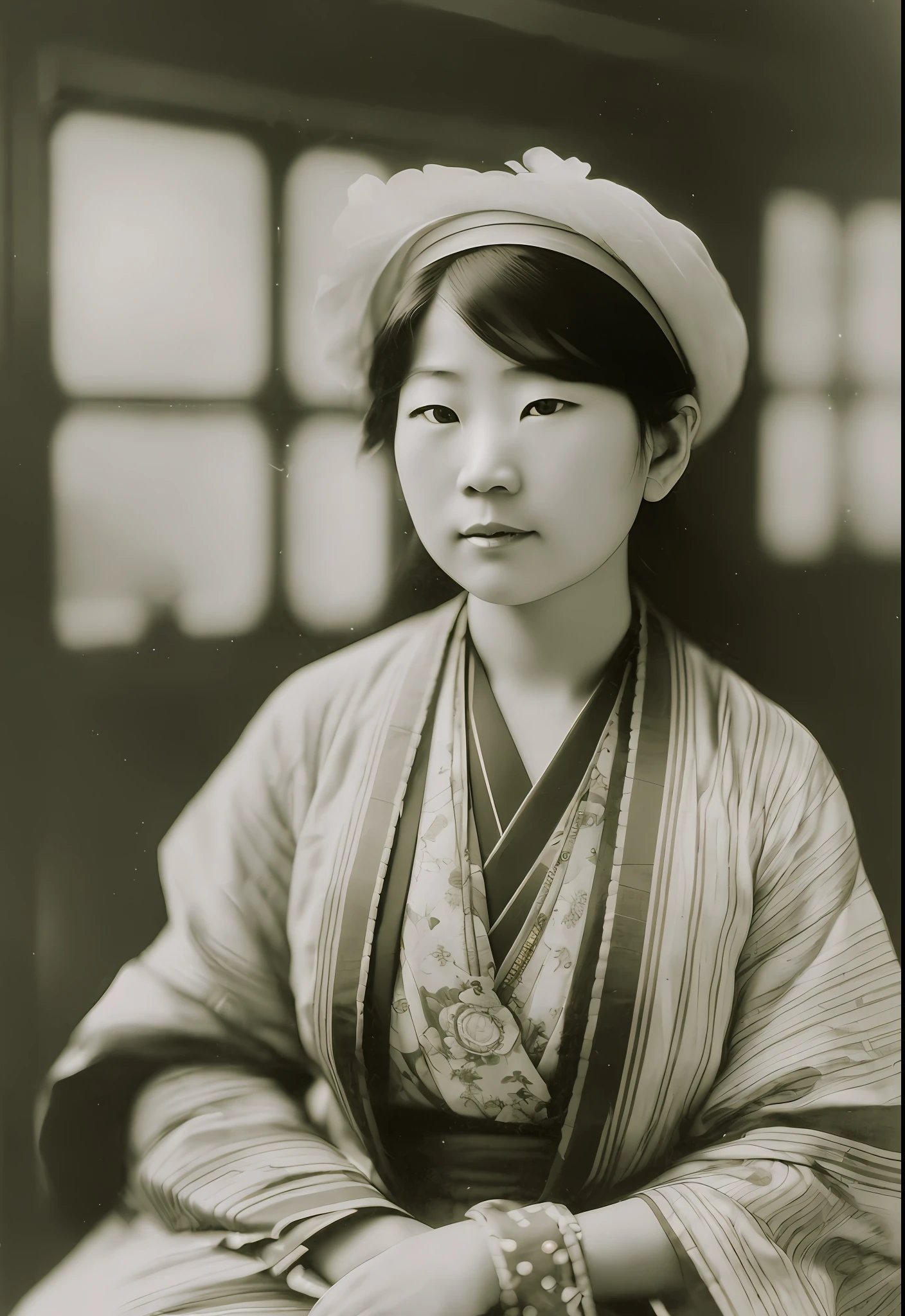 imagine ((8k:1.27), best quality, masterpiece, ultra highres:1.2) Photo of a Japanese (asian) (japanese) immigrant family from the early 20th century, (linda:1.1) (immigrants:1.1) elegant, (monochrome), noise in photo, blurred background, detailed, metric by greg rutkowski and alphonse mucha, gradient lighting. --auto --s2
