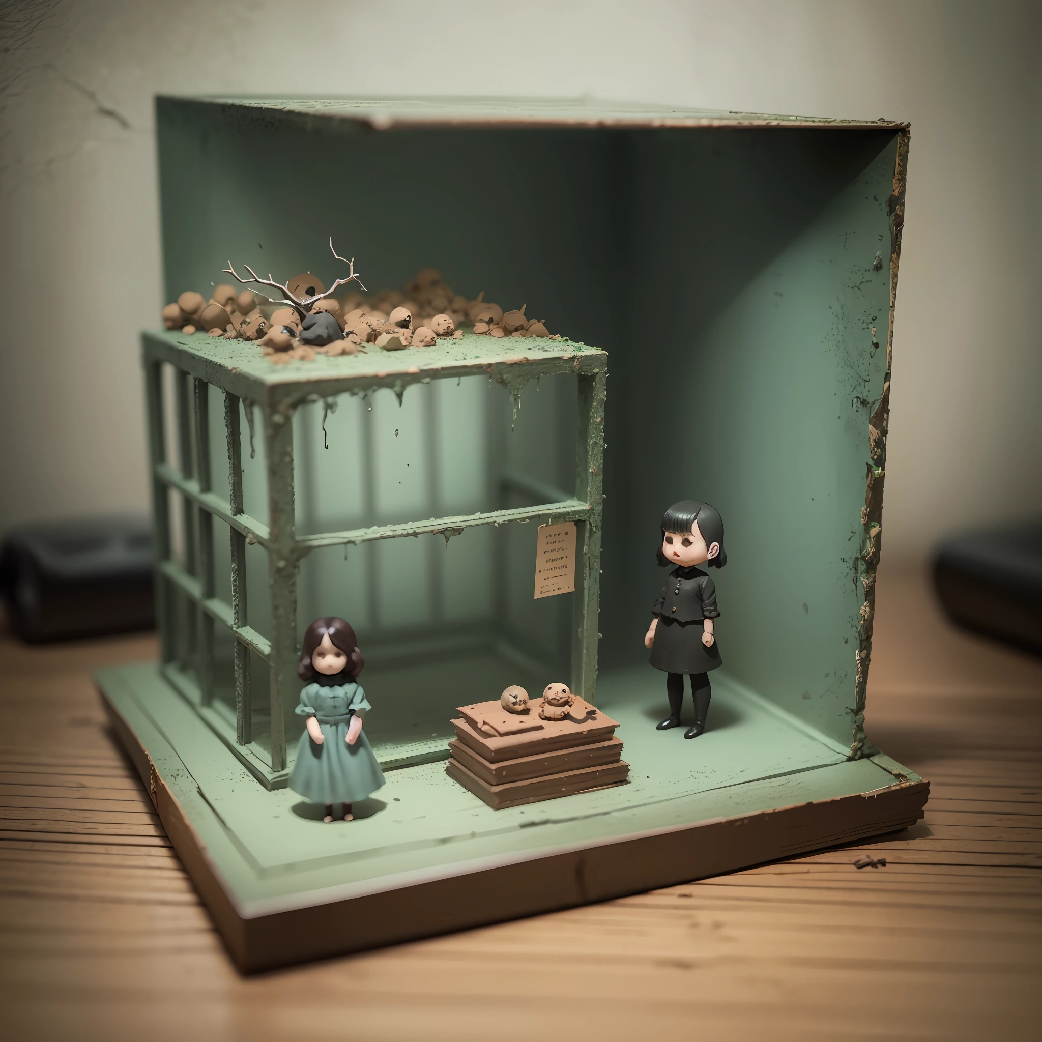 STOP-MOTION ANIMATION STYLE DARK HORROR DOLLS. Style of director Roy Andersson. Miniature. Clay. --auto --s2