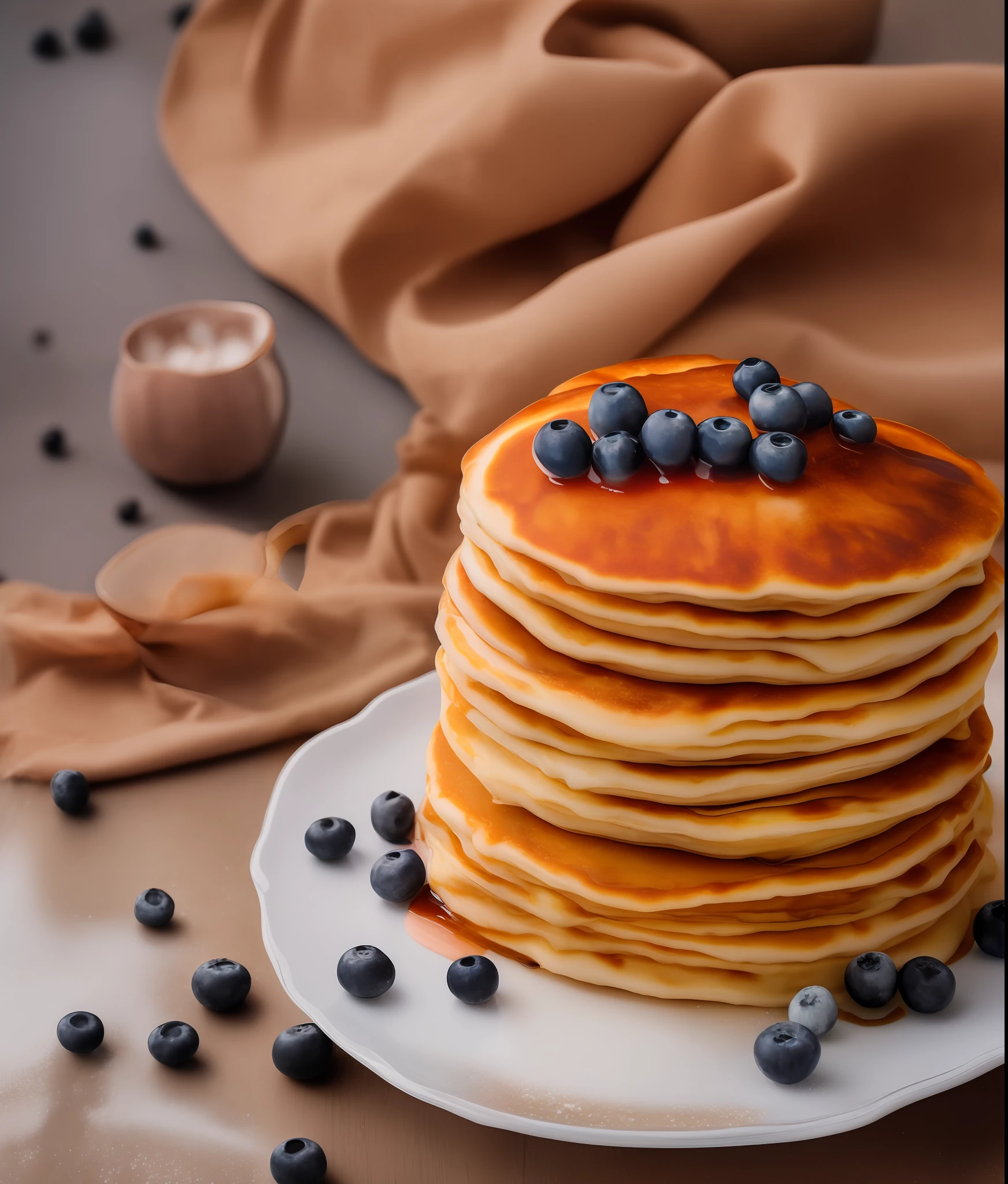 a towering landscape of pancakes dripping with maple syrup and blueberries on a table, autumn wind, contest winner 2021, 🎀 🍓 🧚, harvest, sofya emelenko, (sweet night ambient, bokeh lights in the background:1.1), CHV3CFoodPorn, perfect composition, Professional, masterpiece, commissioned, best quality, Color Corrected, fixed in post, emended, ameliorated, idyllic
