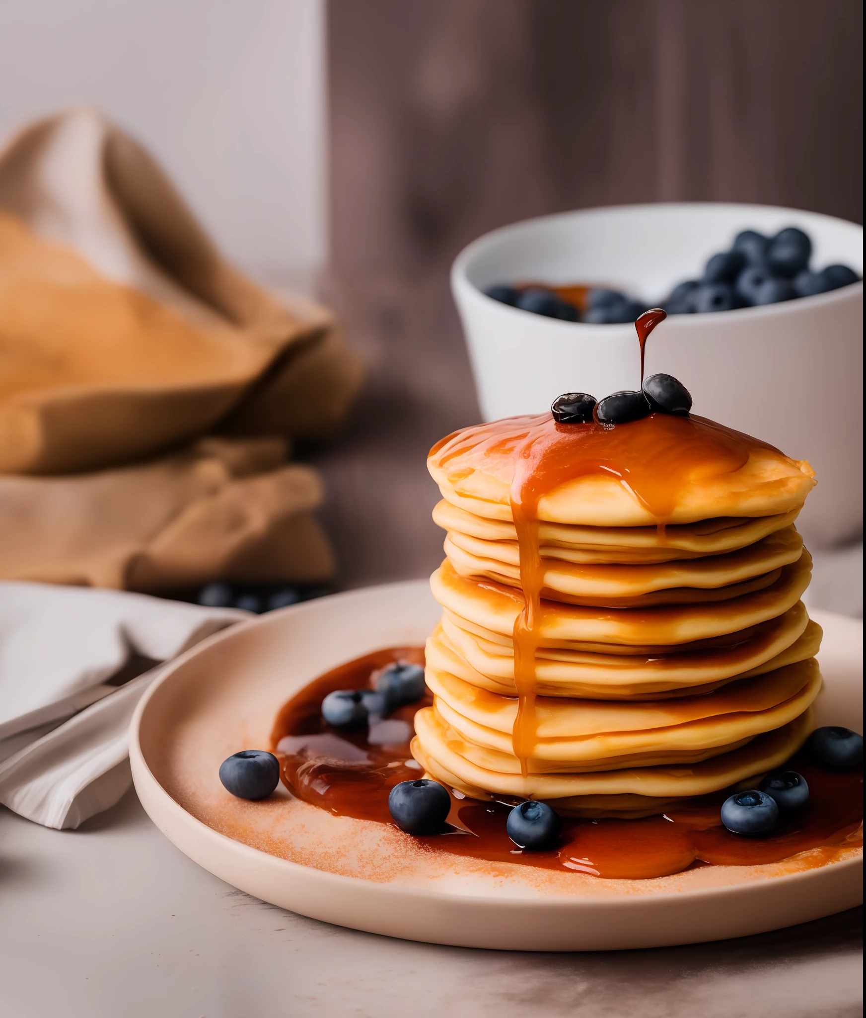 a towering landscape of pancakes dripping with maple syrup and blueberries on a table, autumn wind, contest winner 2021, 🎀 🍓 🧚, harvest, sofya emelenko, (sweet night ambient, bokeh lights in the background:1.1), CHV3CFoodPorn, perfect composition, Professional, masterpiece, commissioned, best quality, Color Corrected, fixed in post, emended, ameliorated, idyllic