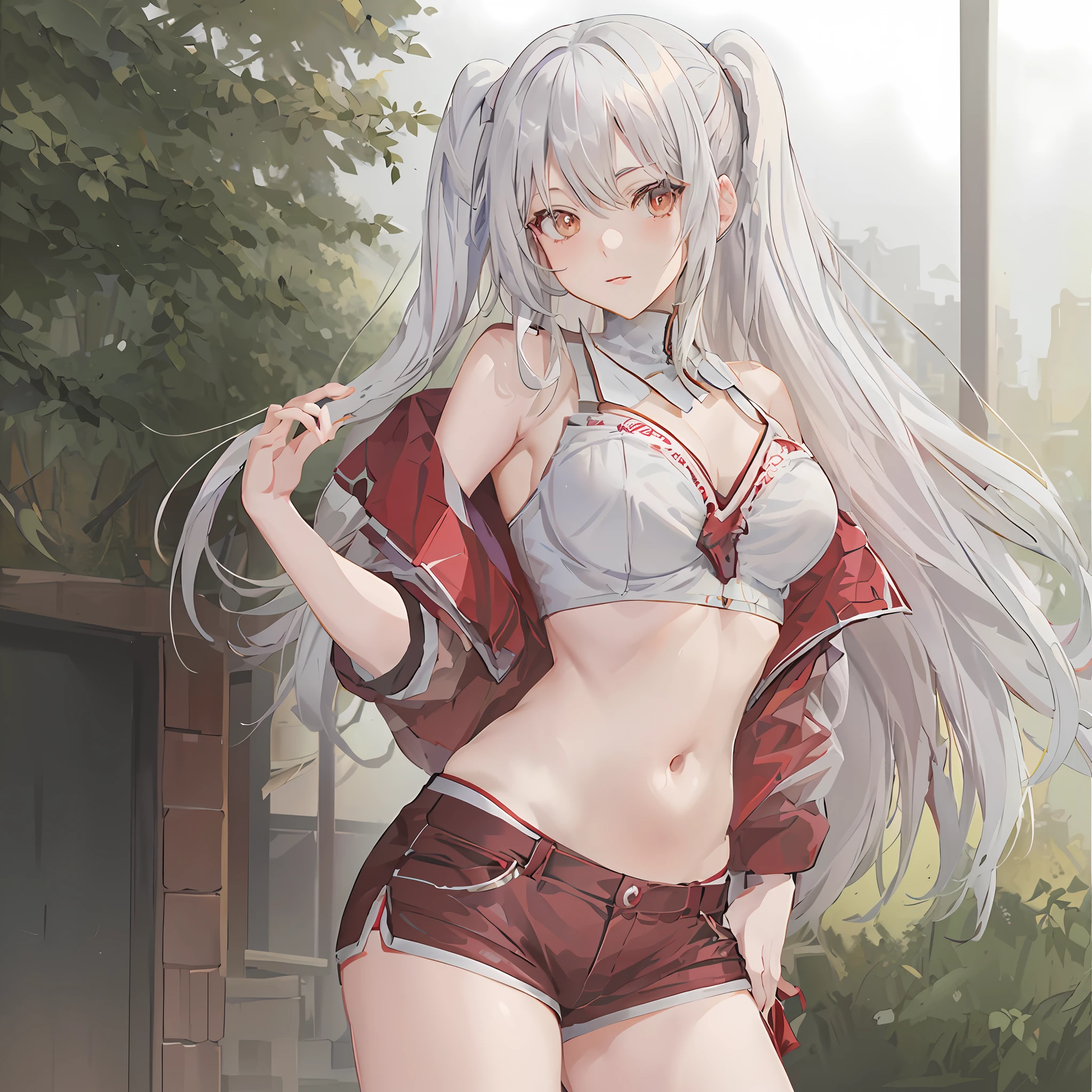 anime girl with long white hair and red underwear posing for a picture, seductive anime girl, perfect white haired girl, white haired deity, from girls frontline, smooth anime cg art, attractive anime girl, white haired, beautiful alluring anime teen, fine details. girls frontline, beautiful anime girl, girl with white hair, anime visual of a cute girl