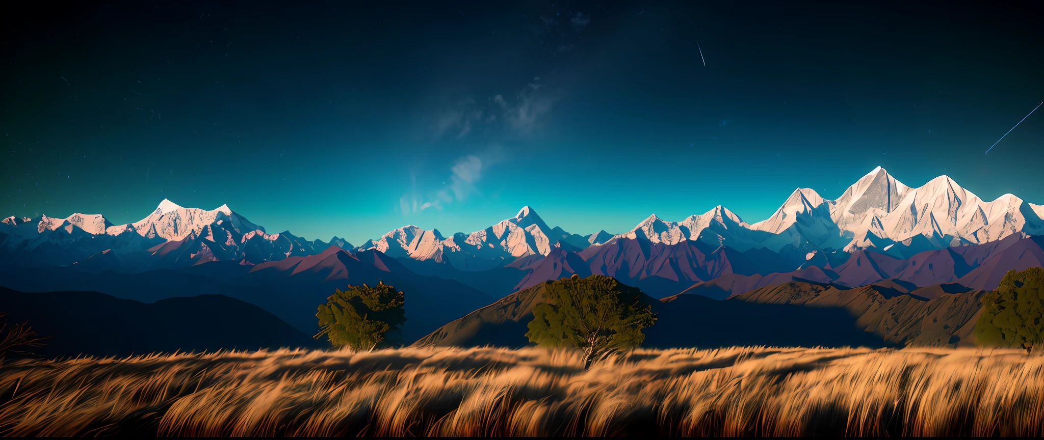 Masterpiece, Best Quality, Very Detailed Shadows, High Quality, Very Detailed, Textured Landscape, Award Winning Photography, HDR, Chromatic Aberration, Ultra Clear, Realism, Realism, Cinematography, 8k, Wallpaper, (Very Realistic), Intricate, High Detail, National Geographic, Realistic Lighting, ((700MM Telephoto Extreme Long Lens)), (Time-lapse: 1.5), (Starry Sky: 1.4), (No Clouds in the Sky), (Himalayas: 1.3)