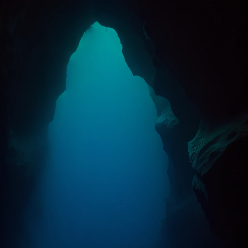cave in deep dark water ,