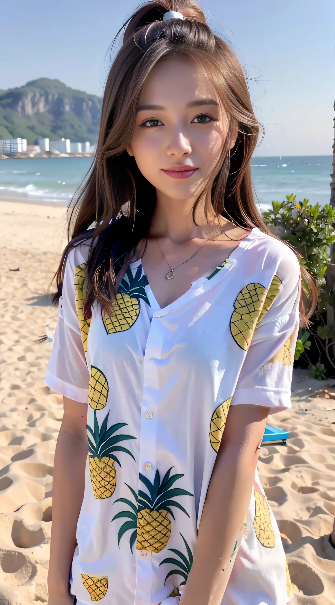 Pineapple, green and yellow in color