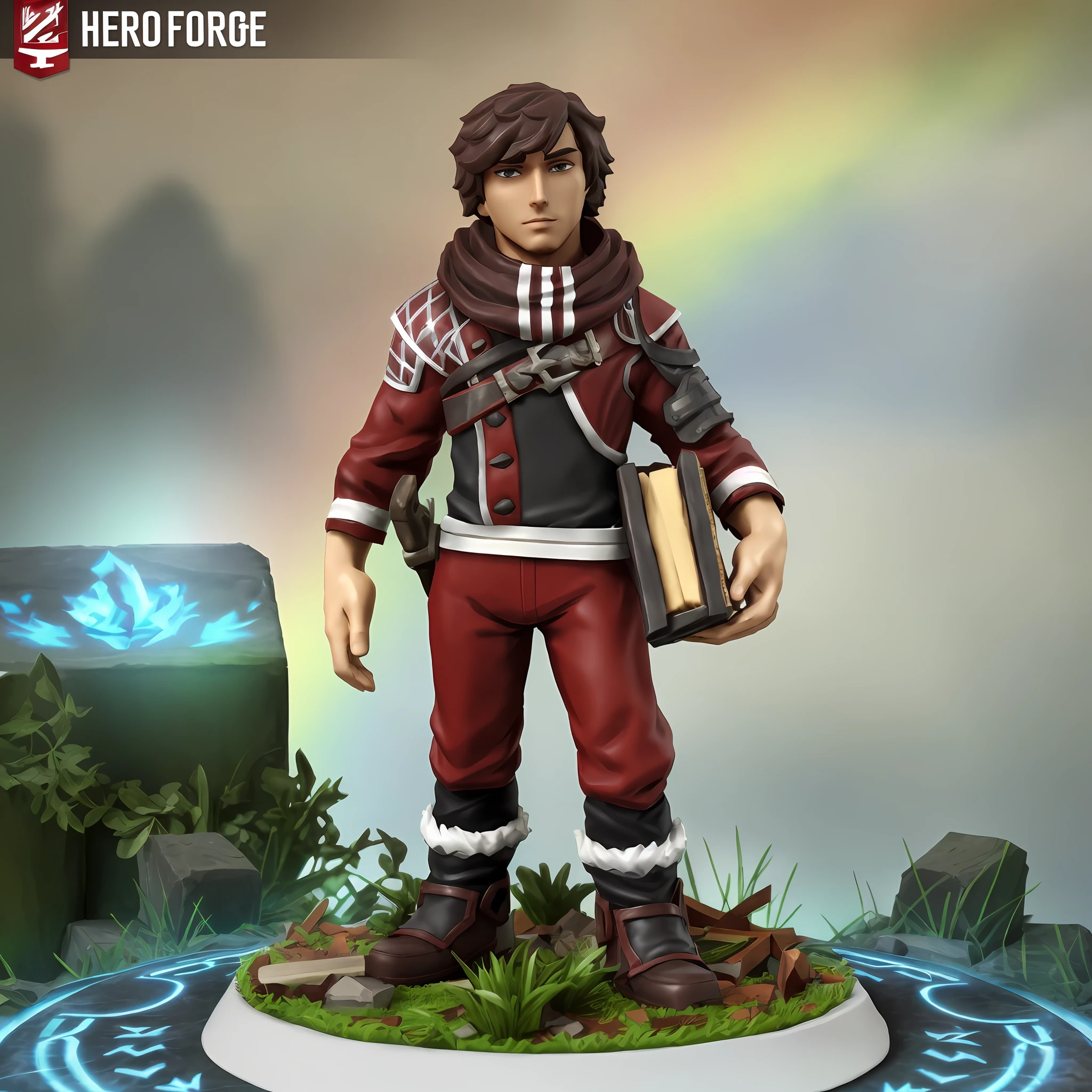 Arafe figure of a man in a red outfit holding a book, heroic figure, stylized STL fantasy miniature, male craftsman, complete portrait of electromancer, male craftsman, figure of heroic proportions, highly detailed character, starfinder character, young human wizard, skinny male fantasy alchemist, maxwell render, hero prop, hero character art