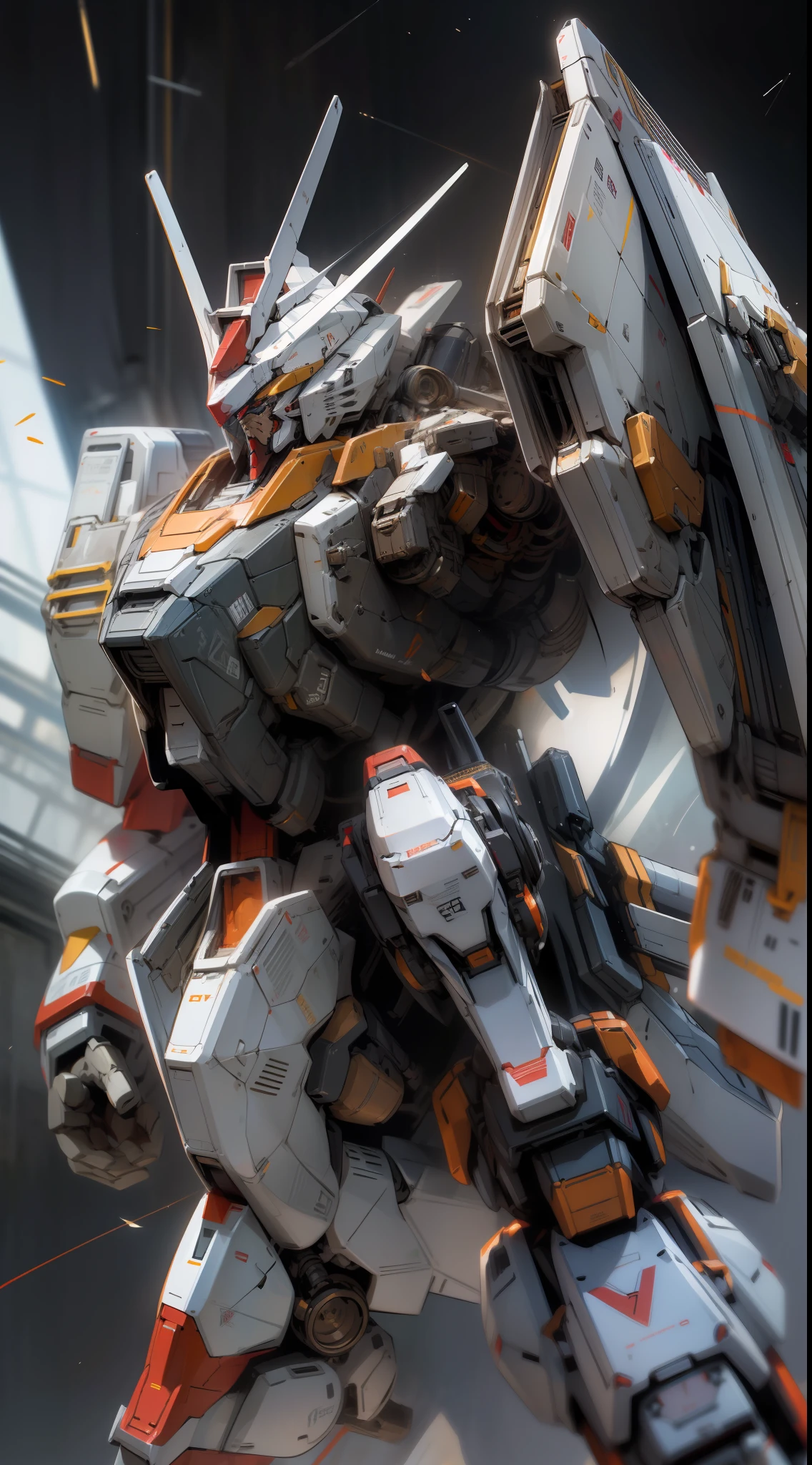 Surrealism, Ray Tracing, Photorealistic, UHD, High Detail, 32k, Best Quality, Textured Skin, Gundam Mecha, Flight, Funnel, Mecha Ship, Masterpiece, Best Quality, Mecha, Unmanned, (Full Body), (Black Mecha: 1.8), (Axisymmetric: 1.4), (HDR), (Movie Light: 1.1), White Eyes, Cool, Science Fiction, Fire, Universe, oversized shield, mecha man overlooking the background of the earth, with laser cannon beams, wars, conflicts, weapons in hand (has a huge weapon: 1.5),