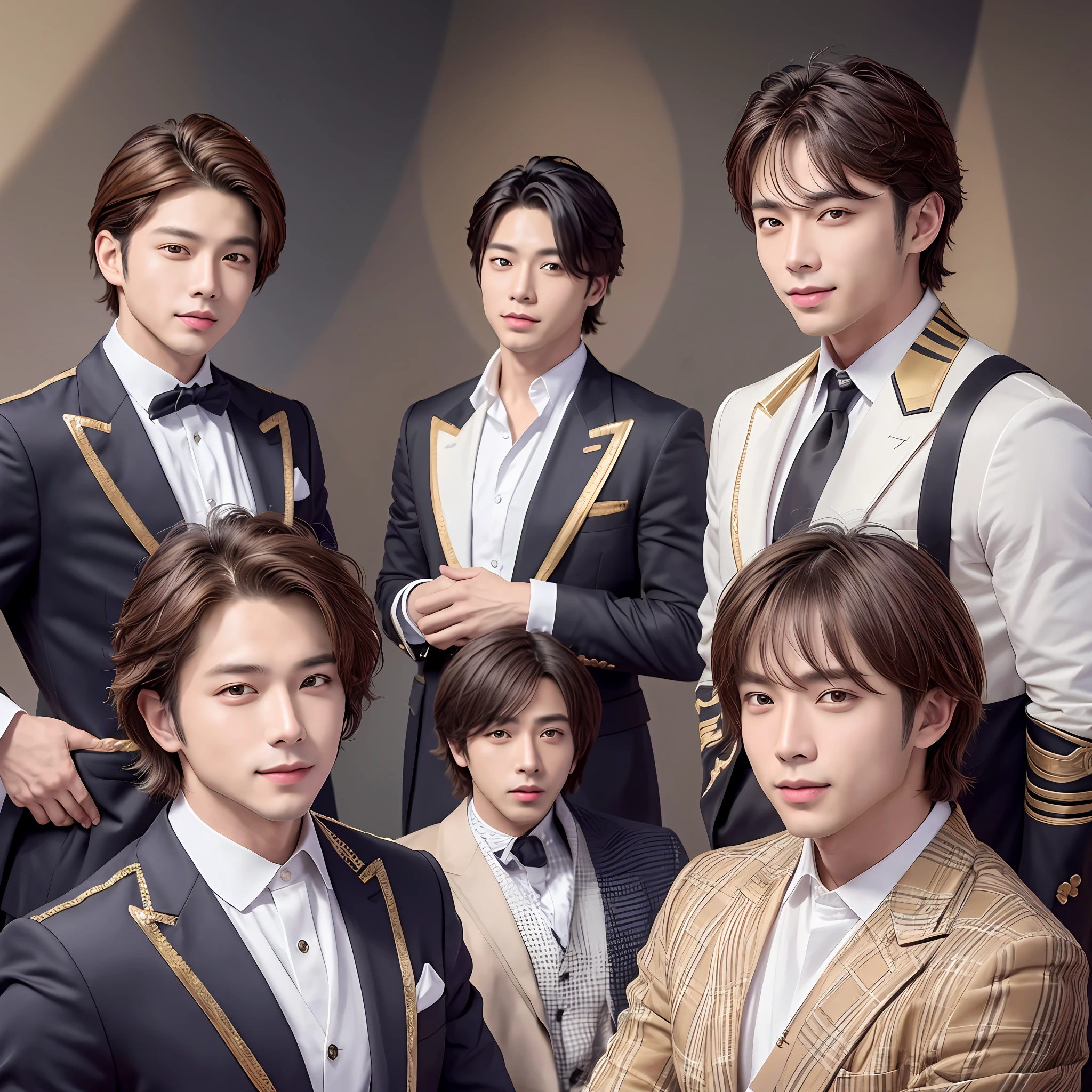 Handsome, Male Idol, Men Only, Four Men, Masterpiece, Best Quality, 8K, Realistic Photo, Smile, Group Photo, Johnny's