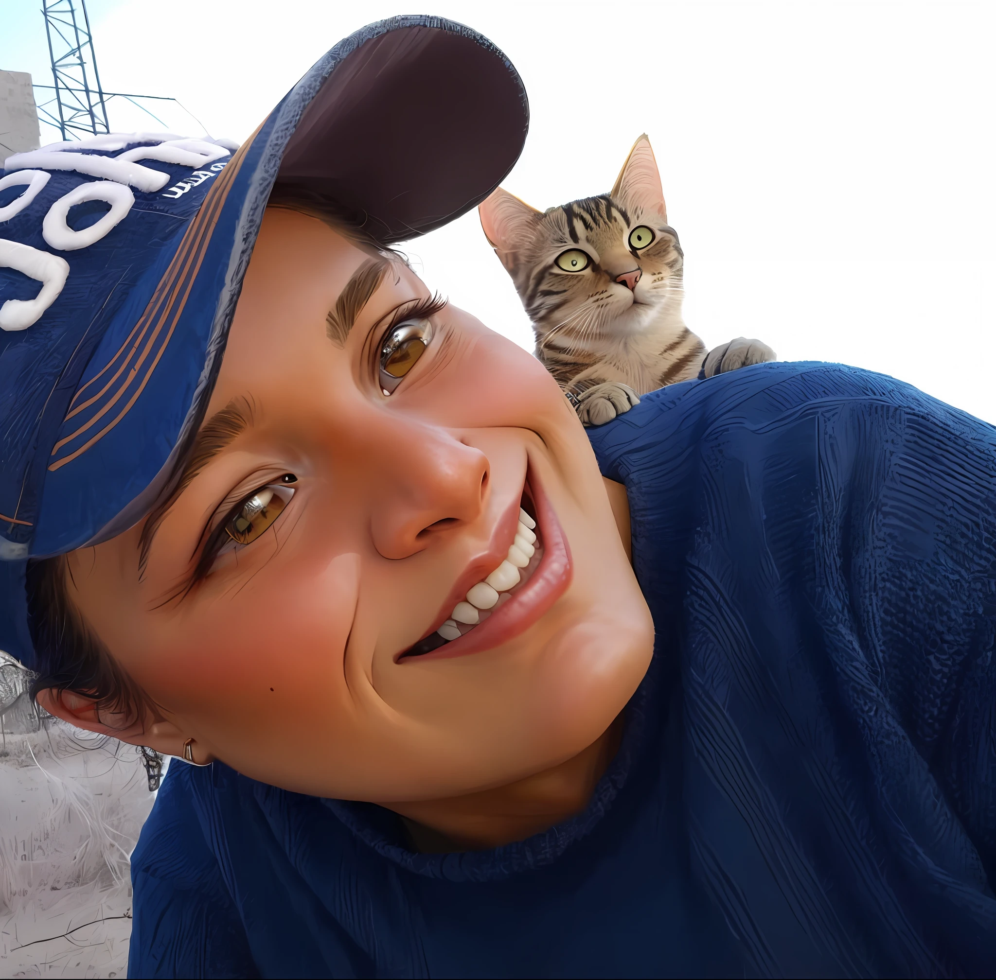 The woman and the cat are wearing sunglasses. Replace the white background with a forest, the Atlantic forest, with many trees, animals and in the middle a yellow ipê.