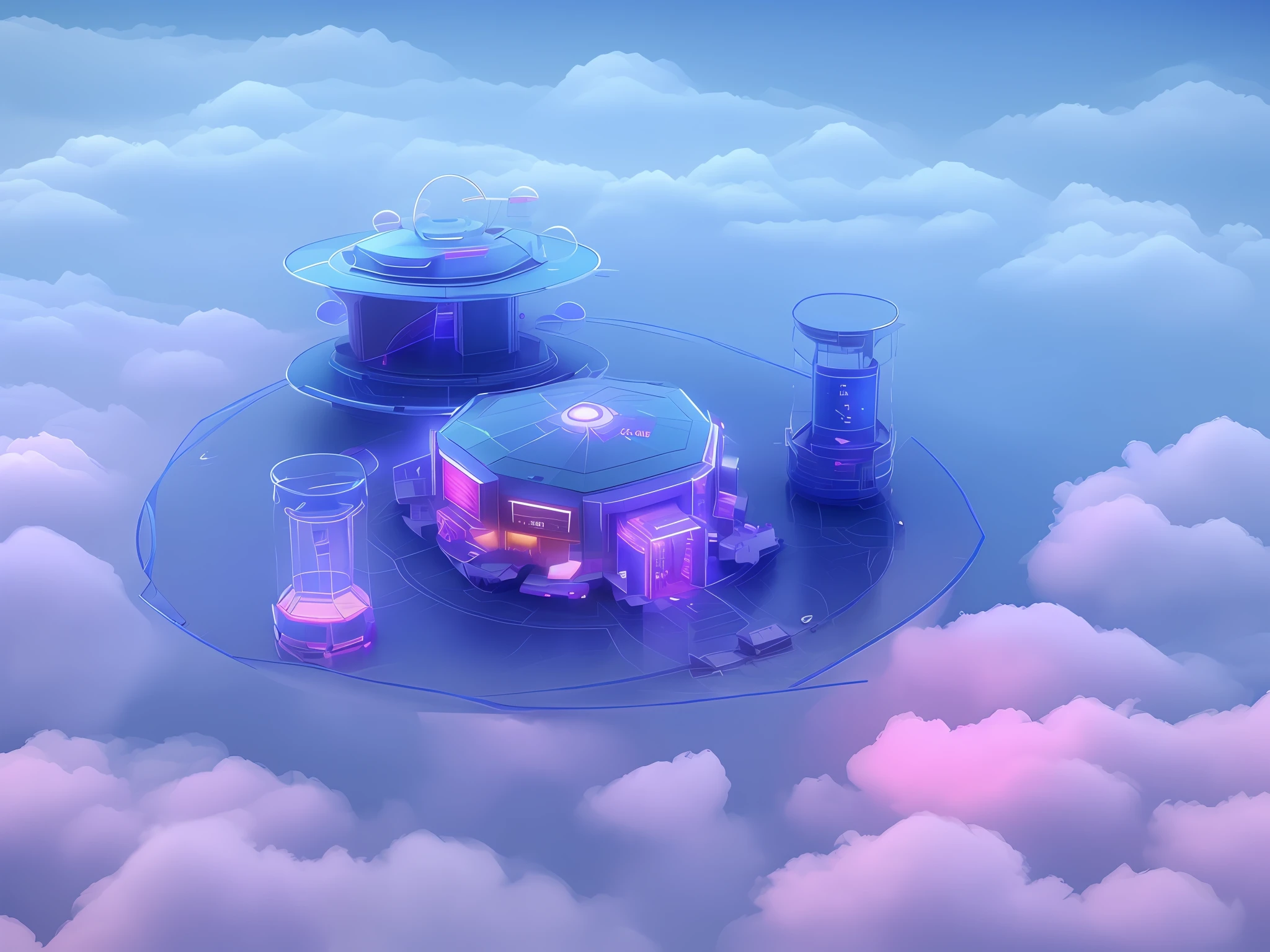 六角形行星空间基地，两侧是科技感十足的培养皿，培养皿里是机械手臂，后面是一间玻璃质感的房屋上面有宇宙星球，背景环境是宇宙飞船的机舱misty, Oriental Landscape, blue/pink, Simple screen, surrounded by white background, clean screen, High Precision, dribble, studio lighting unreal engine, very detailed, concept art, realistic, 3d, c4d, blender, OC renderer, Surrealism, vanishing point, sparkle, 8k, high details, super detail