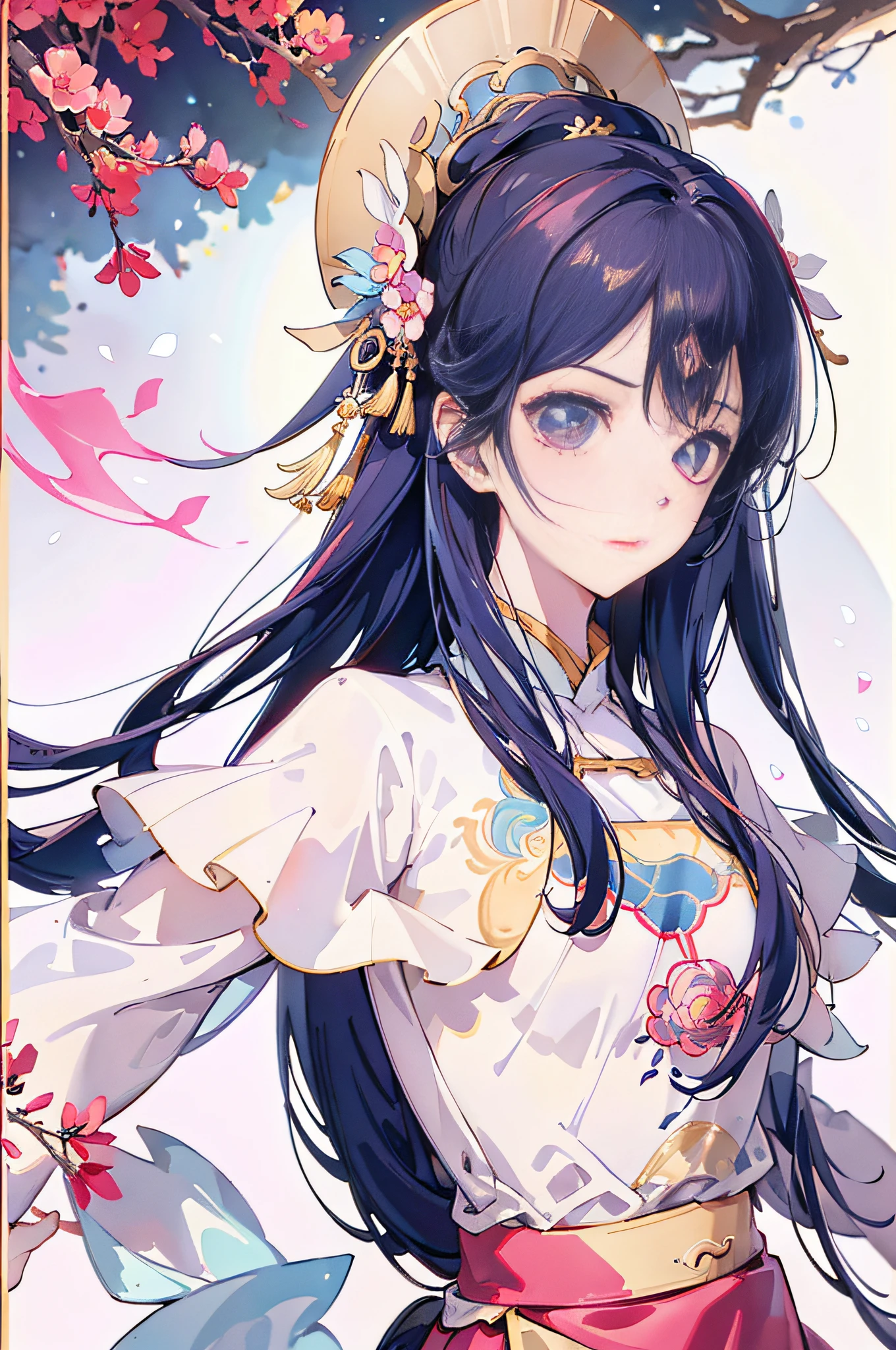 A girl, ancient Chinese costume, whole body, sunshine, clear face, clean white background, masterpiece, super detail, epic composition, ultra HD, high quality, extremely detailed, official art, uniform 8k wallpaper, super detail, 32k