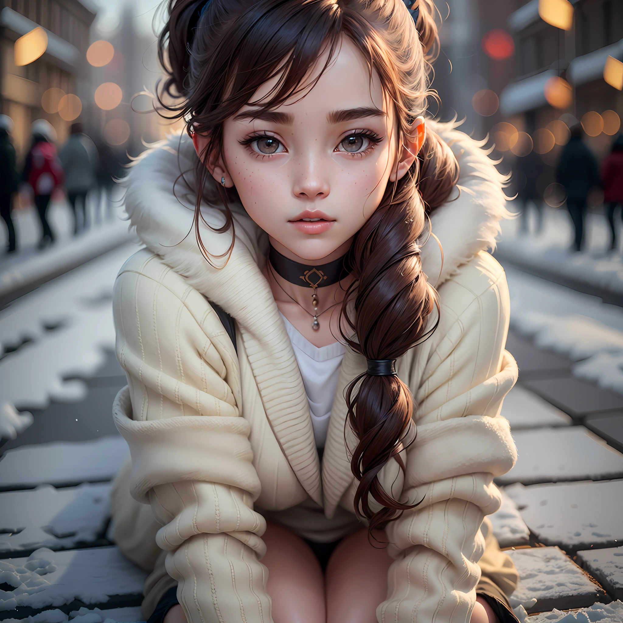Emma Watson, (Best quality details: 1.2), realistic, 8K UHD, high definition, (1girl: 1.2), Ultra detailed, high quality texture, intricate details, detailed texture, finely detailed, high detail, extremely detailed cg, high quality shadow, beautiful detailed delicate face, beautiful detailed delicate eyes, depth of field, ray tracing, 20's, beautiful Kpop girl, (Korean ulzzang face: 1.1), slender face, (ulzzang-6500-v1.1: 0.6), PureErosFace_V1, Bright eyes, blush, glossy lips, perfect body, (choker, neckline, sweater, pantyhose: 1.1), (brown hair, ponytail: 1.1), winter_street, snow_particle, Christmas, 1boy, cowgirl position crouched, vaginal, pov, looking at the viewer --auto --s2