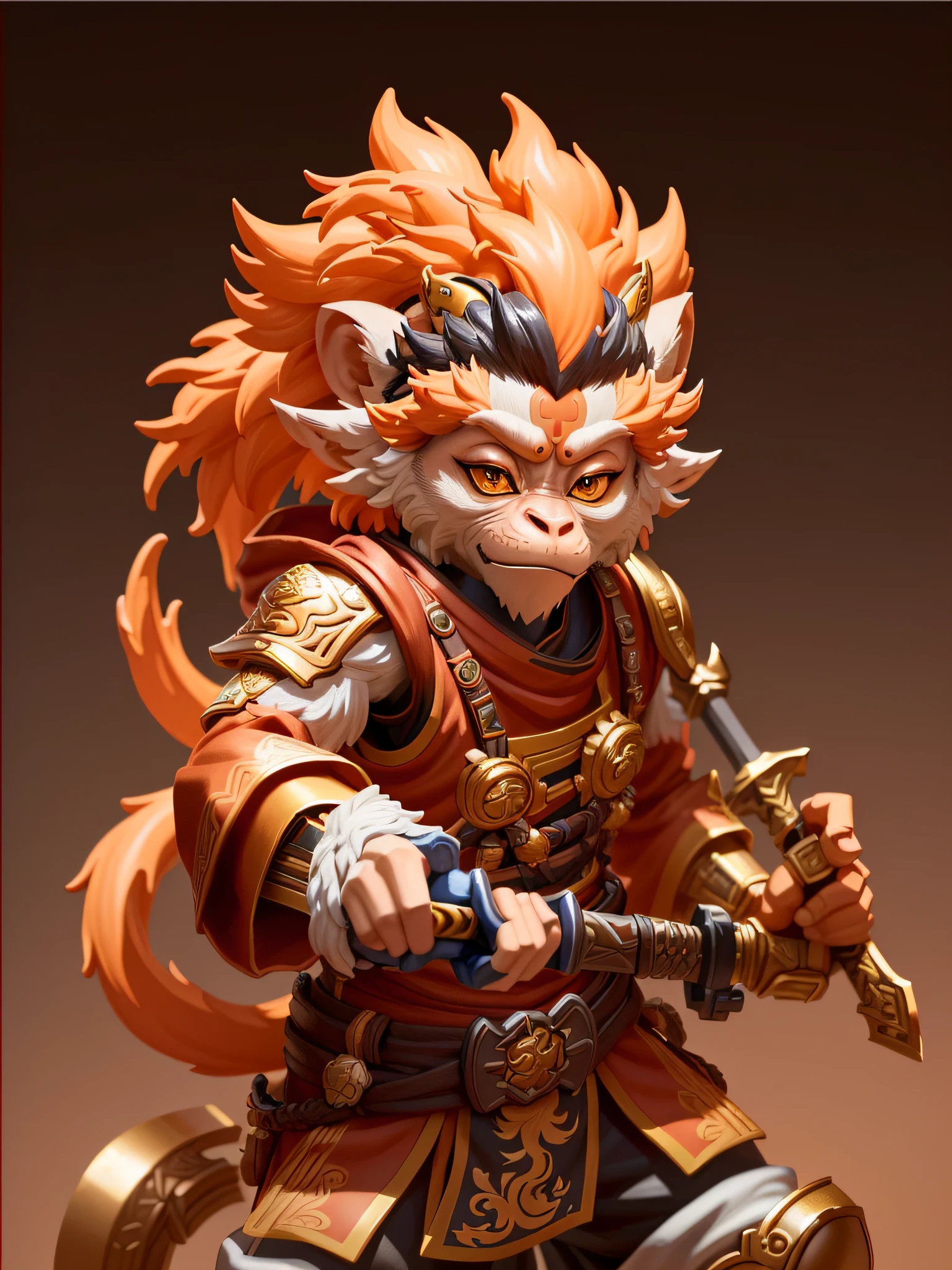 a close up of a figurine of a monkey with a sword, sun wukong, wukong, monkey king, vinyl toy figurine, humanoid monkey fantasy race, hyperdetailed fantasy character, by senior character artist, the style of wlop, cg artist, style of wlop, pvc figurine, tabaxi monk, high quality character design, wlop!!