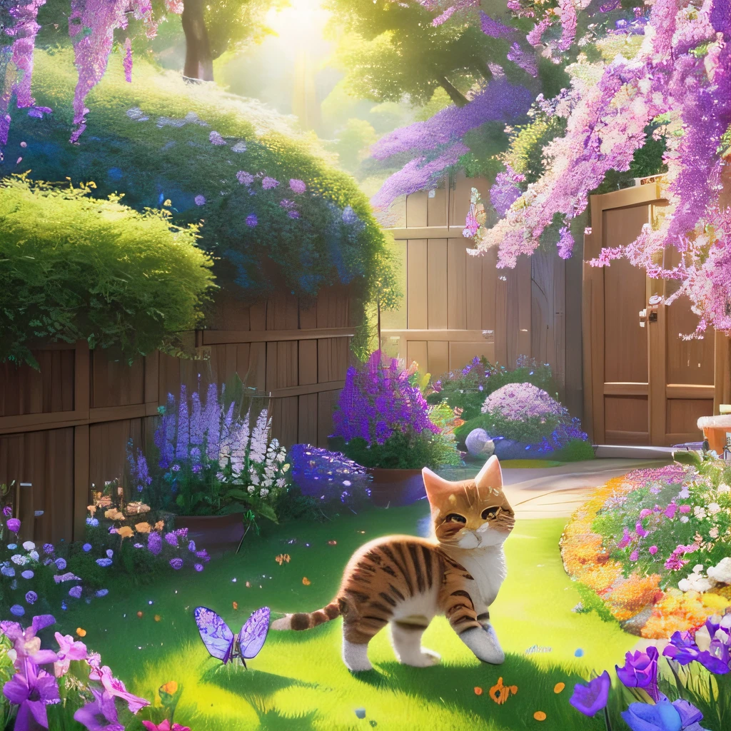 (Masterpiece: 1.5), (Best Quality), Highly detailed, Ultra detailed, Light, Sunny, Playful Atmosphere, Cute Kitten, Bright Colors, Fluttering Butterfly, (1 kitten), (curious expression), (Fluffy fur), (Naughty eyes), (Gentle Paws), (Colorful Wings), (Delicate Flight), (Happy Jump), (Whimsical Chase), (Butterfly Dance), (Enchanting Moment), (Budding Friendship), (Innocent Playfulness), (natural beauty), (tranquil background), (blissful exploration), (charming curiosity), (gentle touch), (butterfly charm), (playful prank), (charming encounter), (whispering breeze), (floral background), (delicate ballet), (sun-drenched meadow), (carefree moment), (captivating game), (playful joy), (seductive trembling), (delicate movement), (miracle of nature), (captured innocence), (butterfly whisperer), (Cat Elegance), (Enchanting Spectacle), (Elegant Pursuit), (Enchanting Companionship), (Butterfly Charm), (Beard Twitching), (Playful Antics), (Pleasant Interactivity), (Whimsical Harmony), (Nature's Symphony), 8K, High Resolution. --auto --v6 --s2