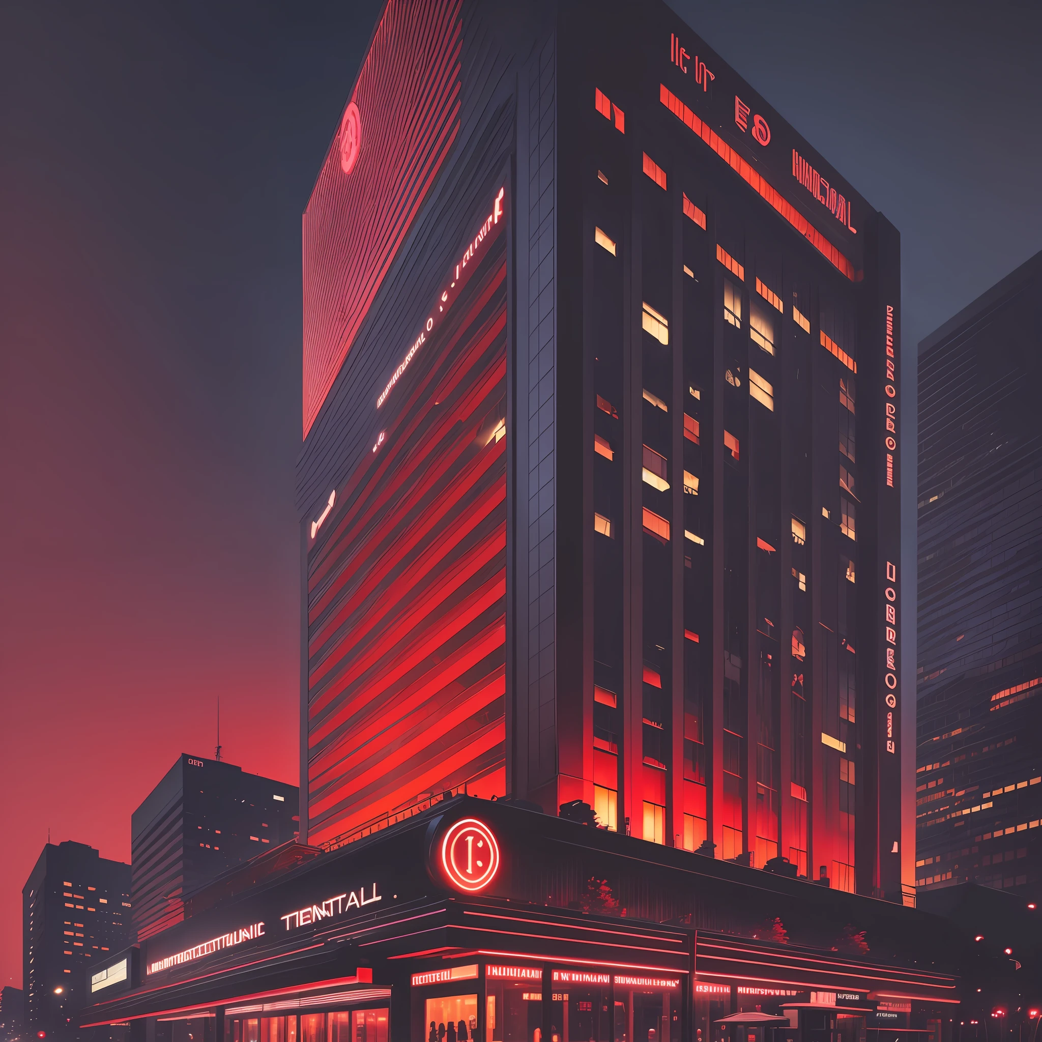 The Intercontinental Hotel, Architecture, Black building, red light neon building, futuristic architecture style, high details, photorealistic, night, --auto --s2