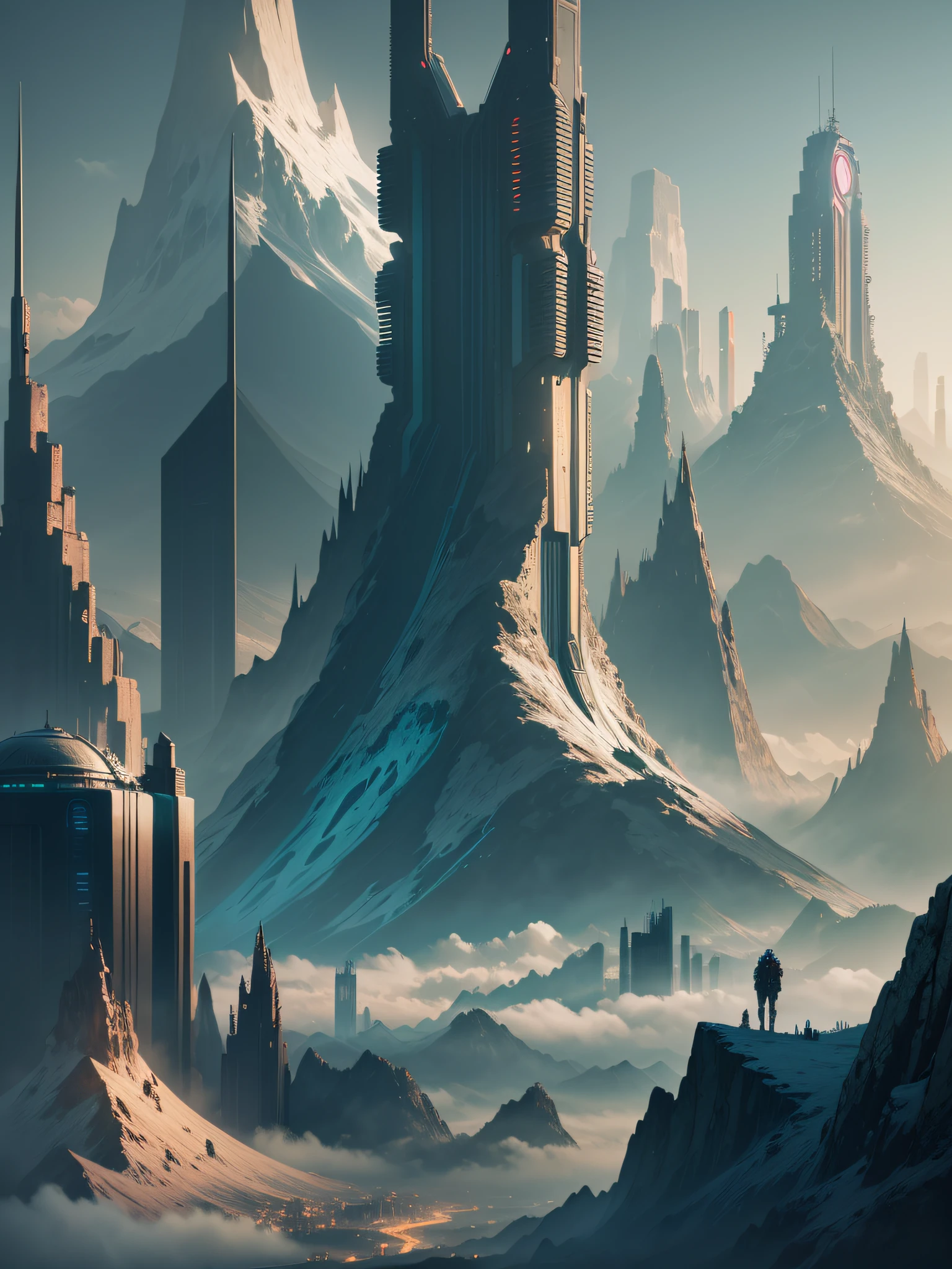 futuristic city, cyberpunk, violence, decadence, futuristic society, mountain, nature, landscape