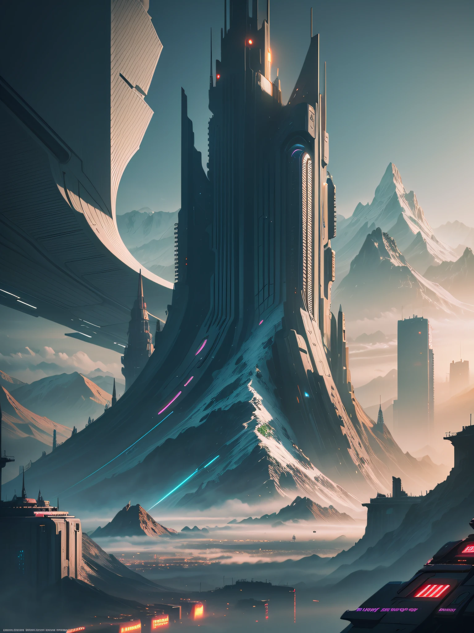 futuristic city, cyberpunk, violence, decadence, futuristic society, mountain, nature, landscape