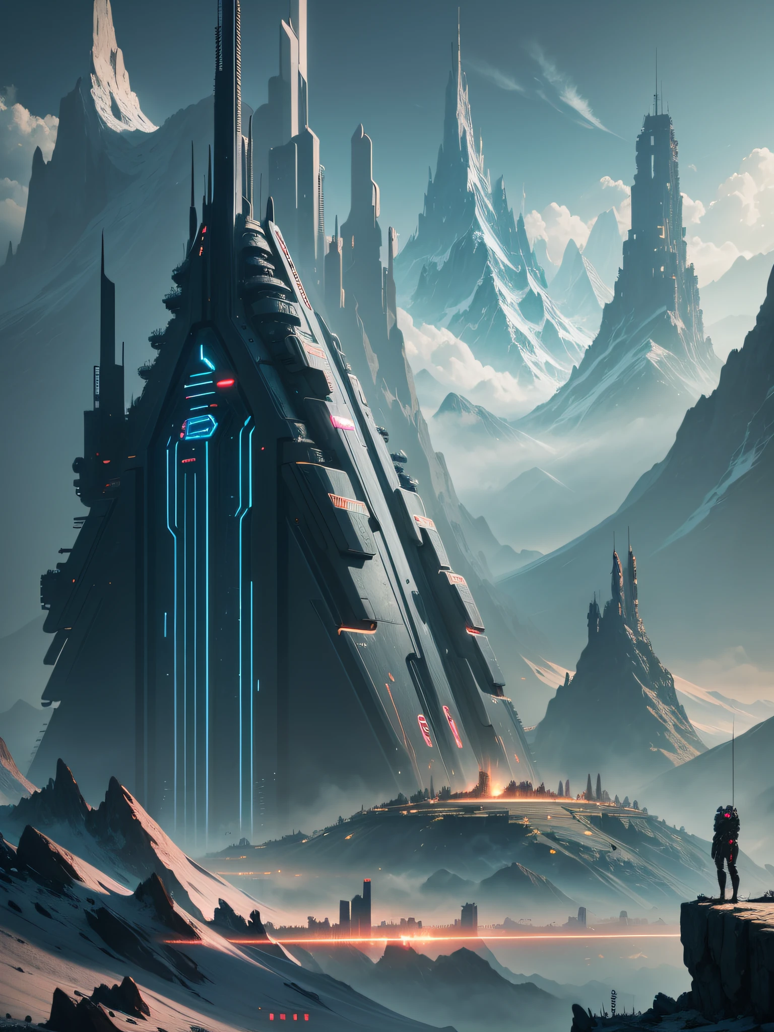 futuristic city, cyberpunk, violence, decadence, futuristic society, mountain, nature, landscape