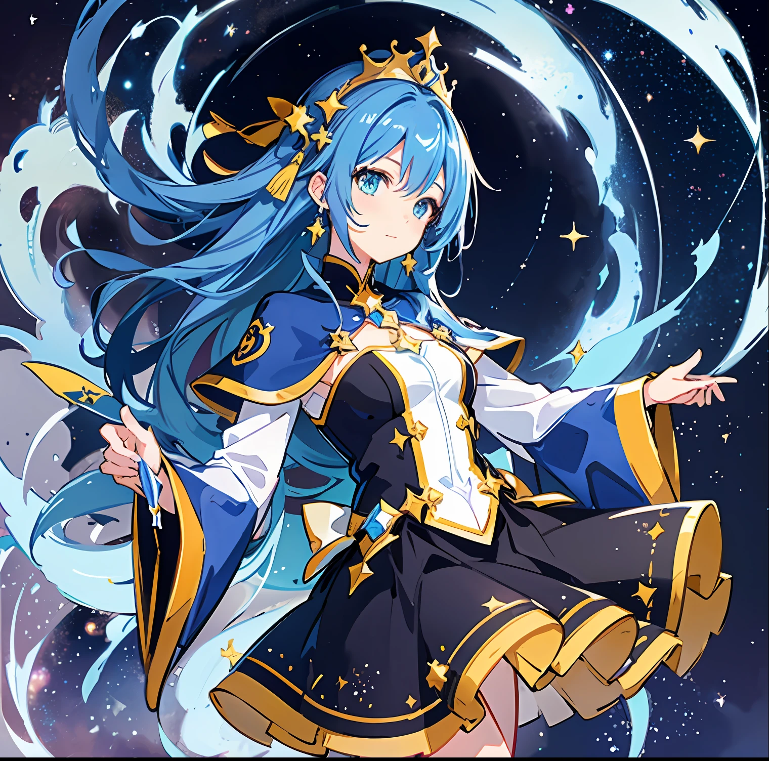 Close up of mage logo person cute lively style, best anime 4k konahan wallpaper, cute princess art style, from the stars and night, white and yellow main color scheme, girl from the starry sky