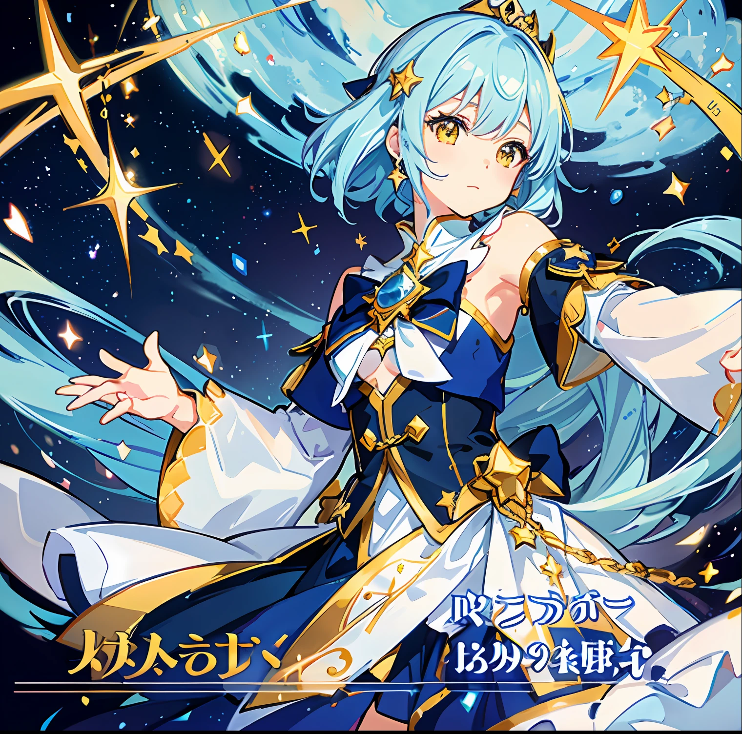 Close up of mage logo person cute lively style, best anime 4k konahan wallpaper, cute princess art style, from the stars and night, white and yellow main color scheme, girl from the starry sky