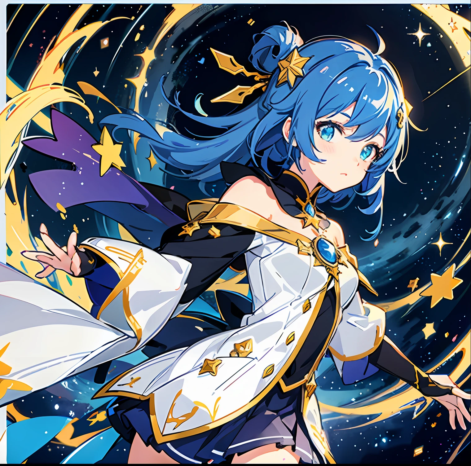 Close up of mage logo person cute lively style, best anime 4k konahan wallpaper, cute princess art style, from the stars and night, white and yellow main color scheme, girl from the starry sky