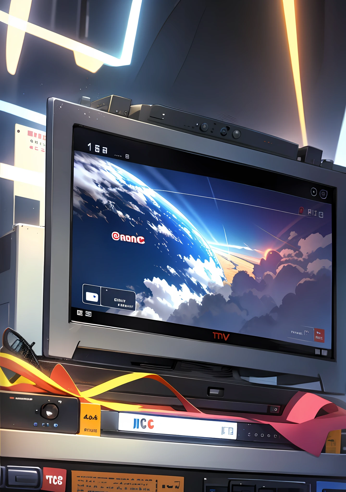 Technological background with a background TV connected