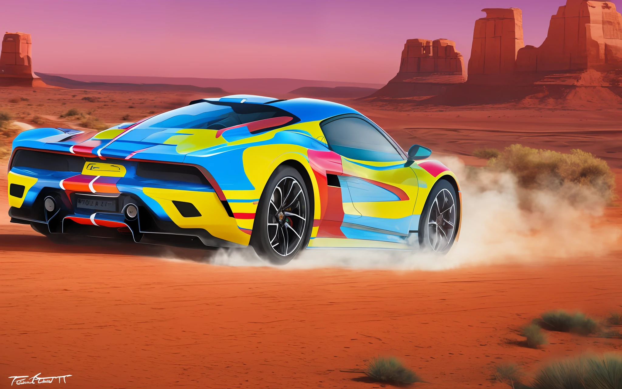 sport car in the desert, vibrant, 8k, em estilo line art, t-shirts --auto --s2