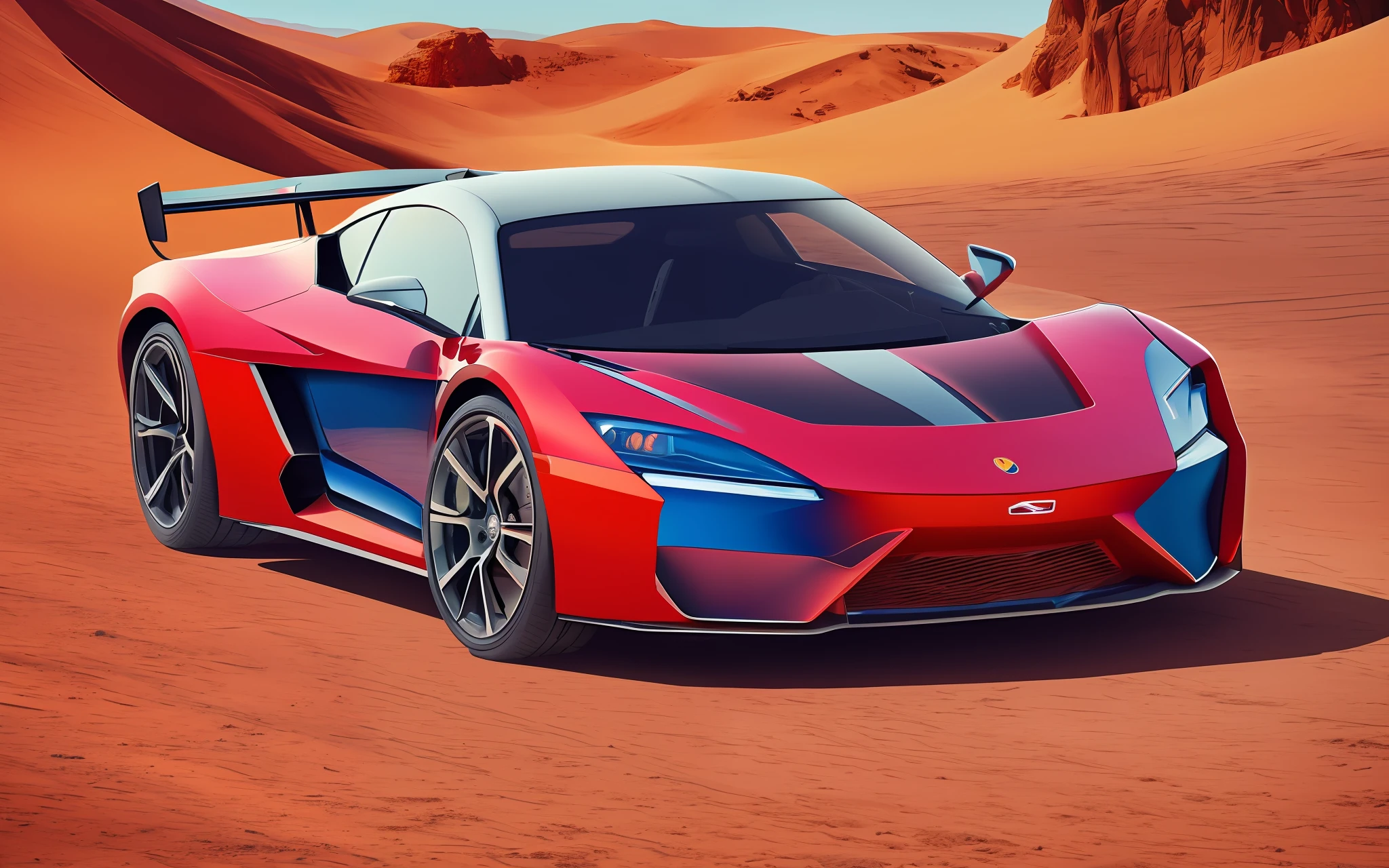 sport car in the desert, vibrant, 8k, em estilo line art, t-shirts, anaglyph --auto --s2