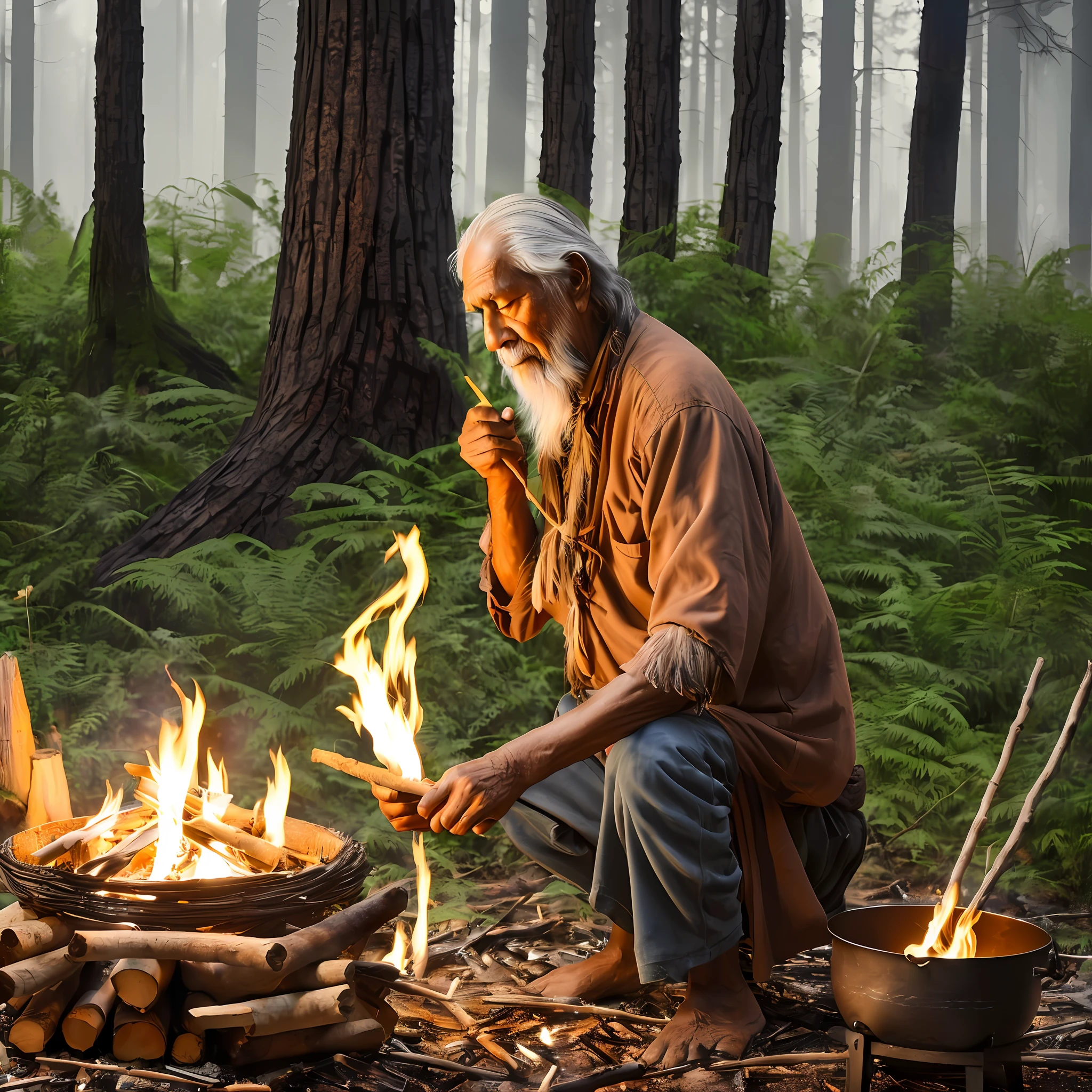 One night I saw a Native American grandfather making a bonfire in the woods. He was quietly making a fire, occasionally throwing wood into the iron pot at hand. Around him was a tent made from tree branches, floating in the darkness.
I talked to my grandfather and listened. He said he had a bonfire, based on old lore handed down from his ancestors. According to him, bonfires have mystical energy and can deepen our connection with nature and the spiritual world.
I talked to him for a while and listened to his stories. His words were very profound and memorable. And that night, I walked home in the dark, with the old lore he told over the bonfire etched in my heart. --auto --s2