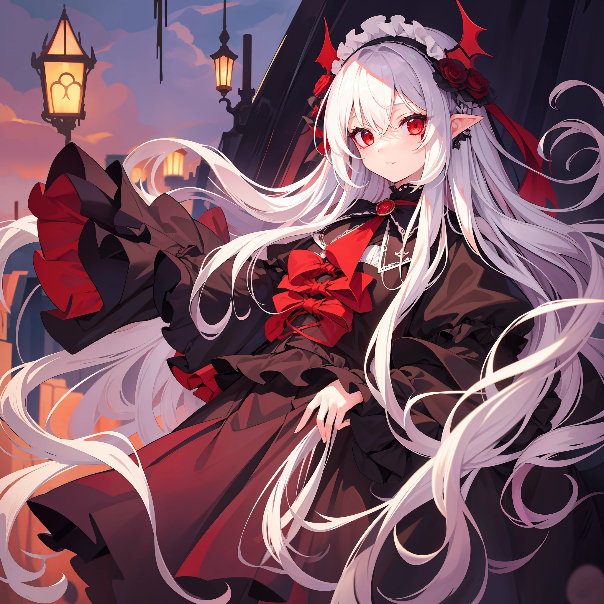 best quality, absurdity, 1girl, solo, very long hair,　wavy hair, intricated hair, detailed hair, highres hair, gothic lolita, monster girl, red eyes, zombie, mummified
