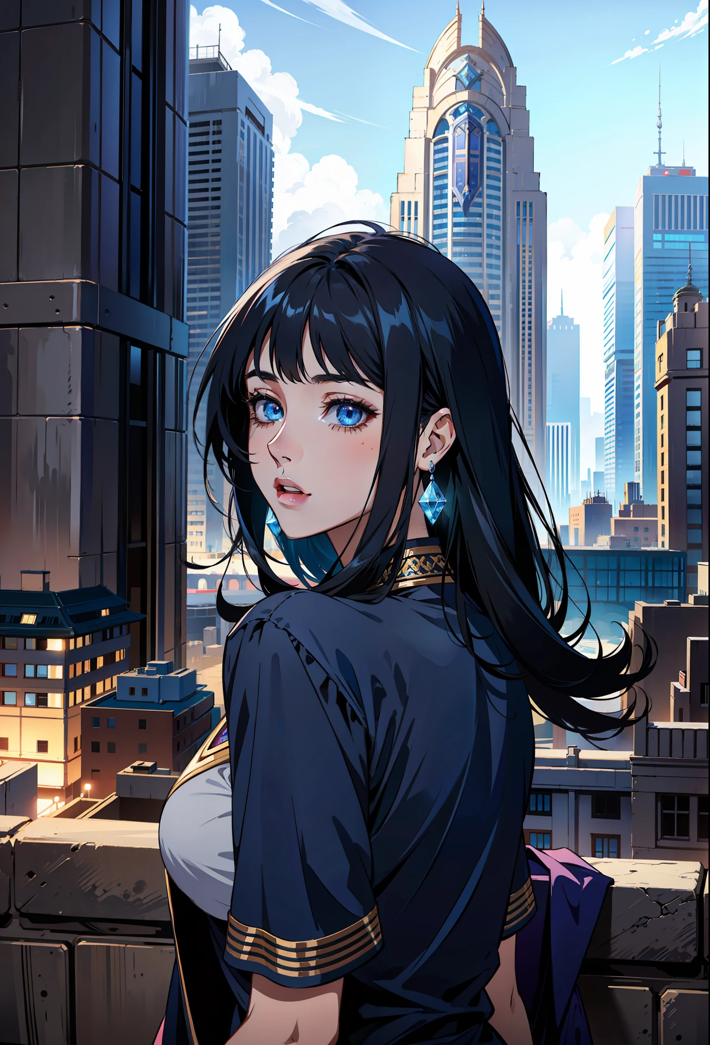 (masterpiece),(best quality:1.0), (ultra highres:1.0), detailed illustration, 8k, anime, 1girl, Irelia1, pretty face, detailed face, beautiful eyes, detailed eyes, blue eyes, black dark blue hair, long hair beautiful hair, highlights in hair, (league of legends), highly detailed