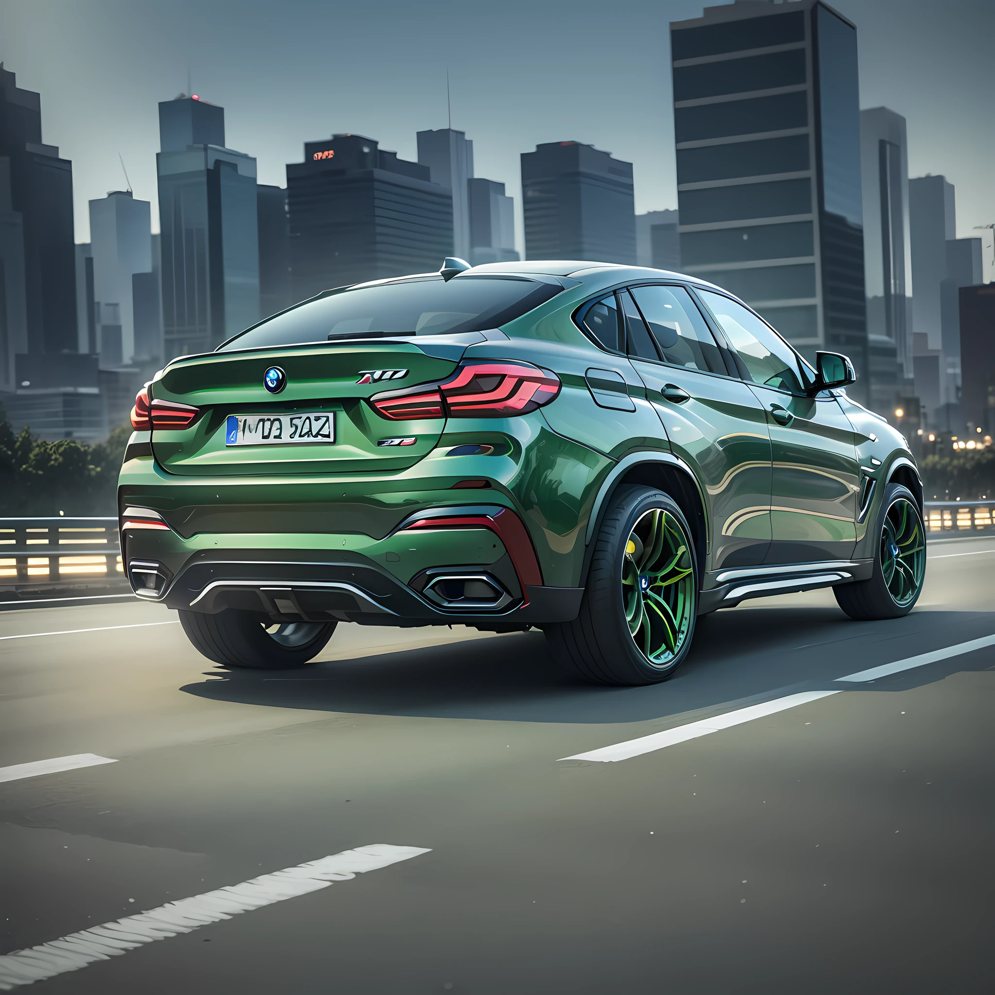 BMW X6, fluorescent green, extremely high image quality, ultra-clear, meticulous, city night view, bright lights, --auto --s2