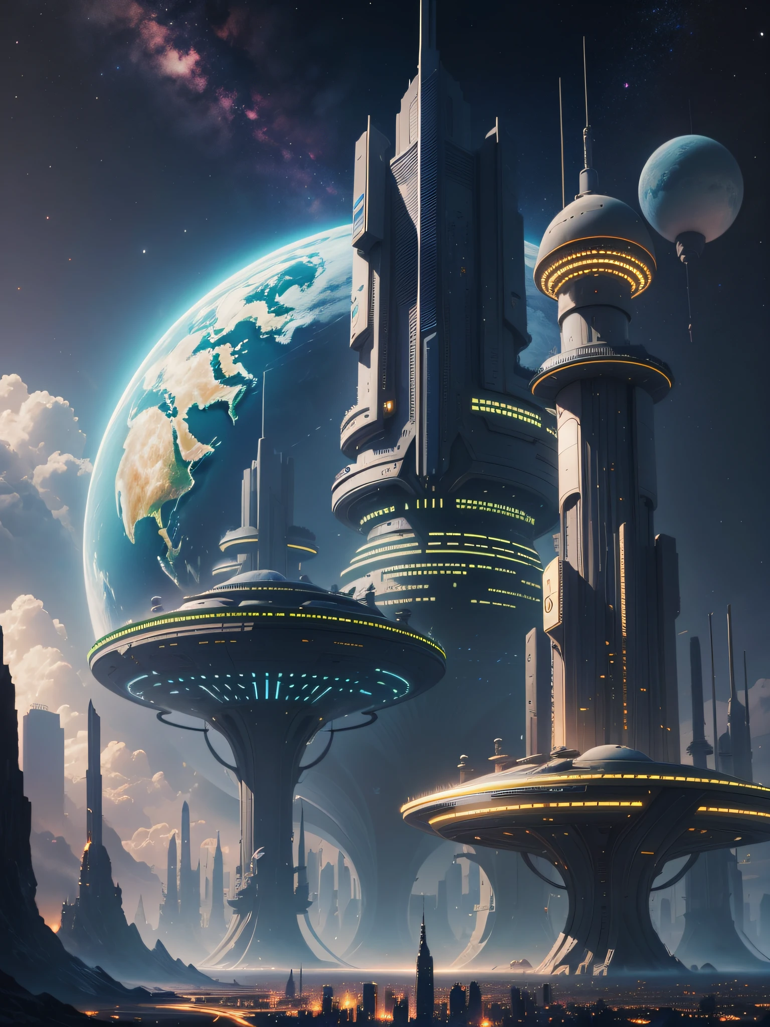 futuristic city, 24th century, space, space colony