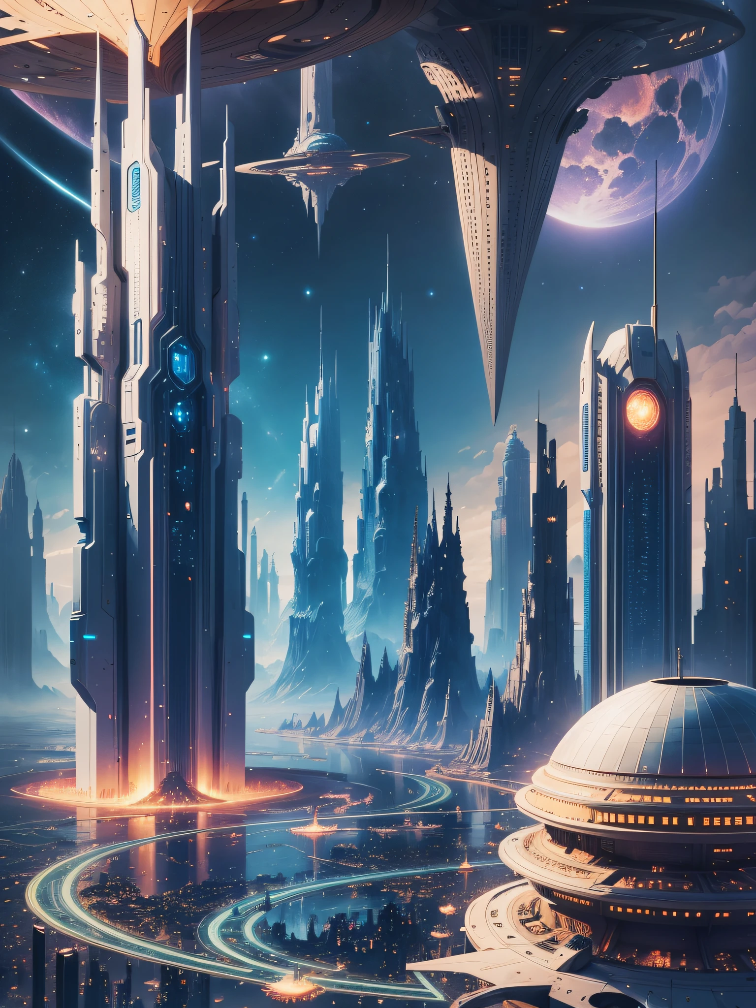 futuristic city, 24th century, universe, spaceship, space colony, futuristic society, fantasy, fantasy