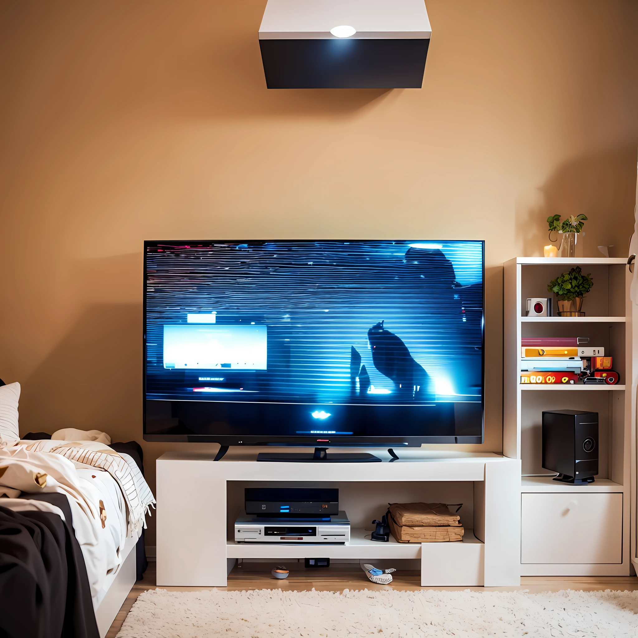 technological background with a background tv turned on in tv movies being shown